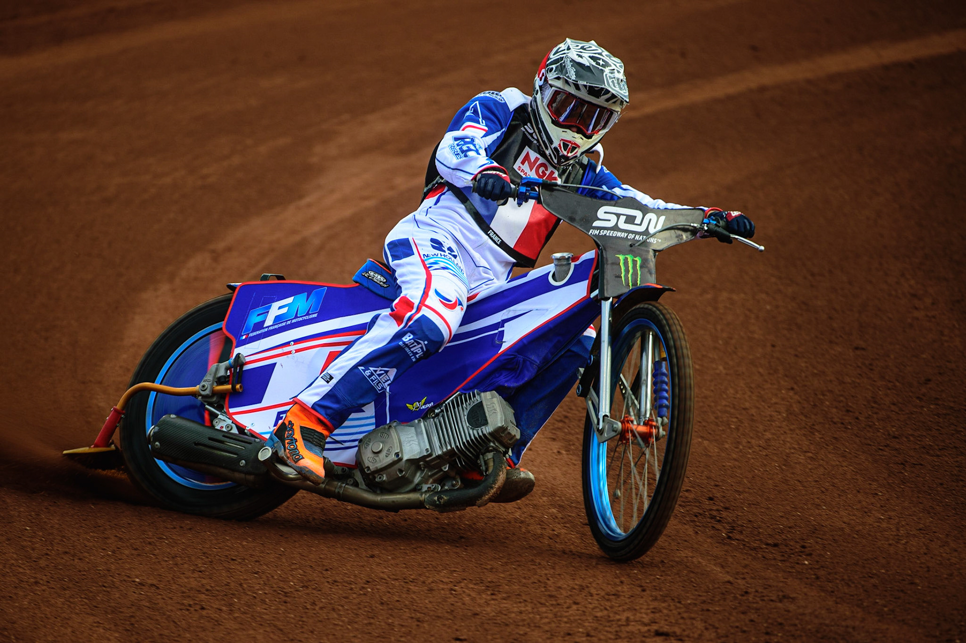 MANCHESTER, UK. OCT 16TH Dmitri Berge of France Practices during the Monster Energy FIM Speedway of Nations at the National Speedway Stadium, Manchester on Saturday  16th October 2021. (Credit: Ian Charles | MI News)