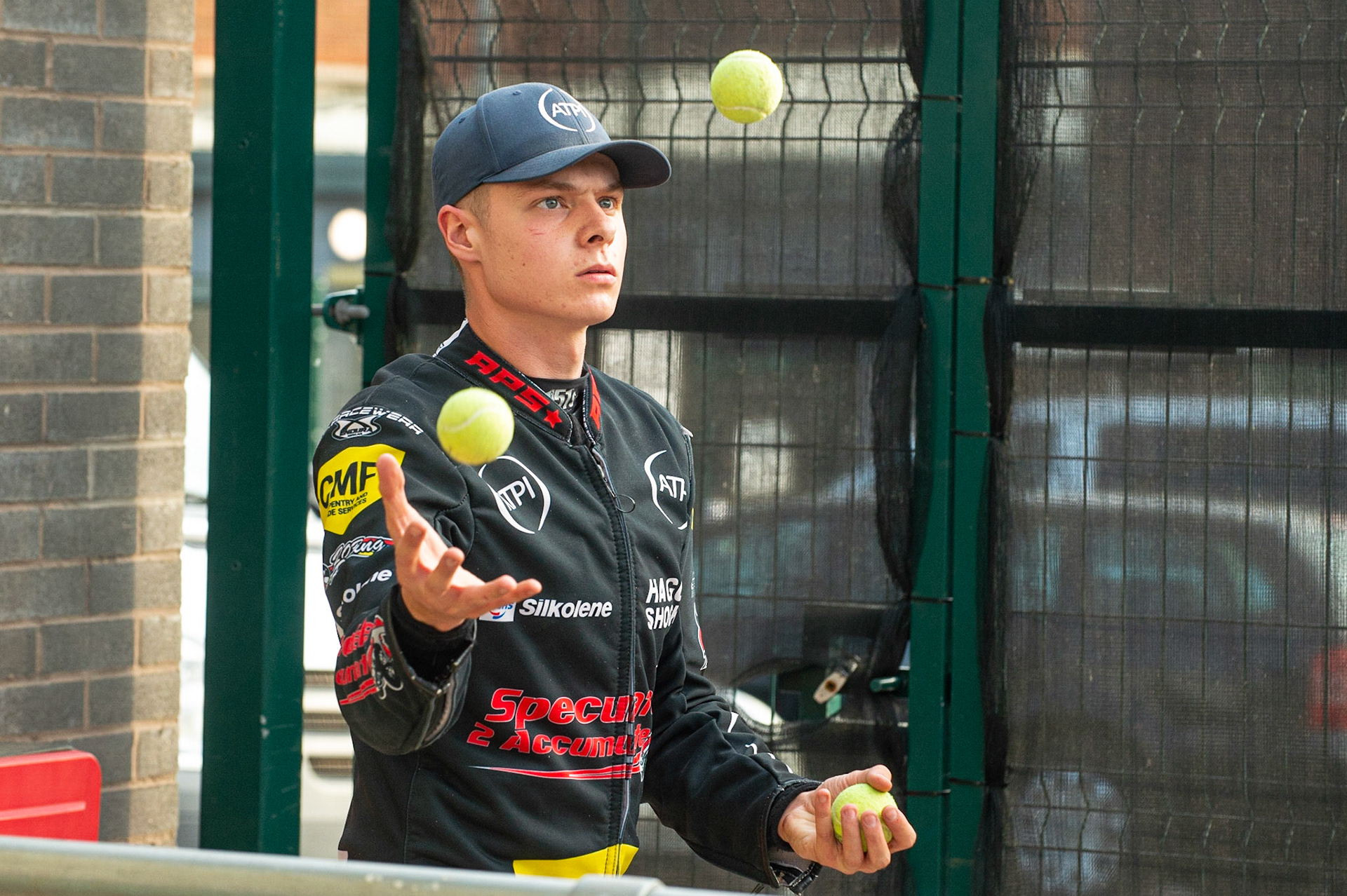 MANCHESTER, UK. JULY 2ND  Daniel Gilkes warms up for the meeting by juggling during the National Development League match between Belle Vue Colts and Kent Royals at the National Speedway Stadium, Manchester on Friday 2nd July 2021. (Credit: Ian Charles | MI News)
