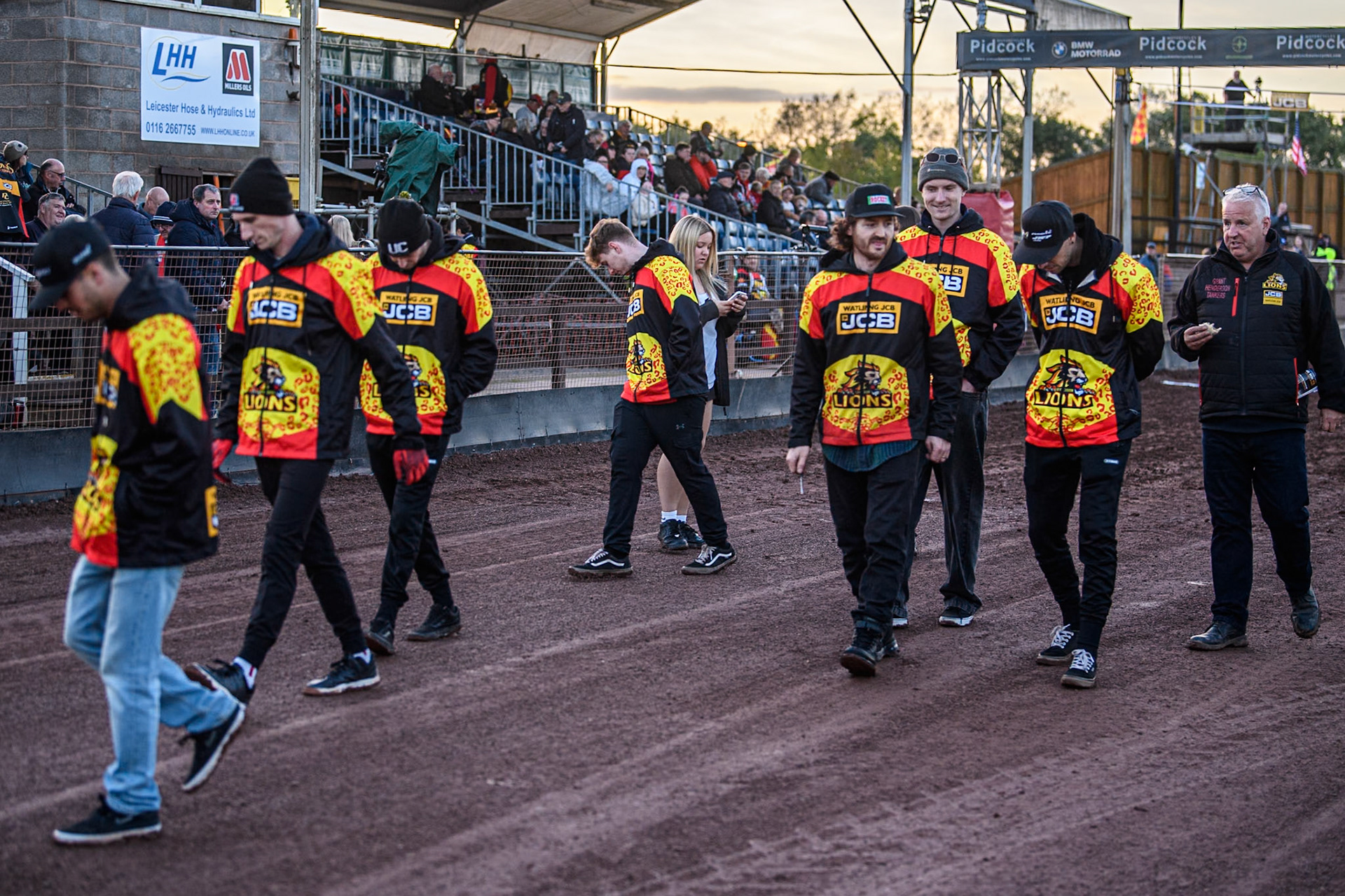 Leicester Watling JCB Lions on their track walk before the meeting during the Rowe Motor Oil Premiership Grand Final 2nd Leg between Leicester Lions and Belle Vue Aces at the Pidcock Motorcycles Arena, Leicester on Thursday 26th September 2024. (Photo: Ian Charles | MI News)