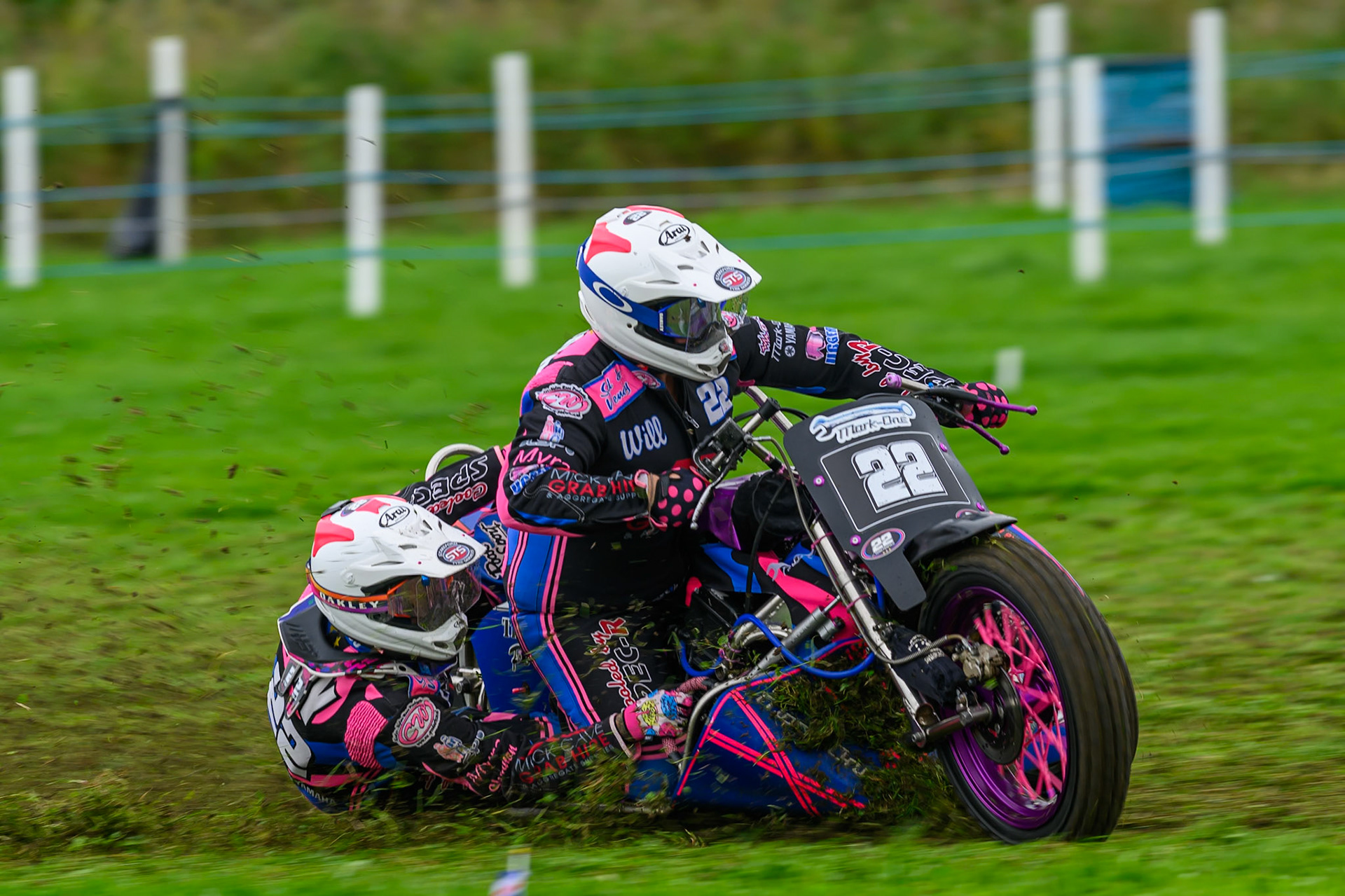 Will Penfold/Ricky Pay (22) during practice for  the British Masters Grasstrack Championship at Lower Marsh Farm, Much Hoole, Preston in Lancashire, England on Sunday 13th September 2026. (Photo: Ian Charles | MI News)