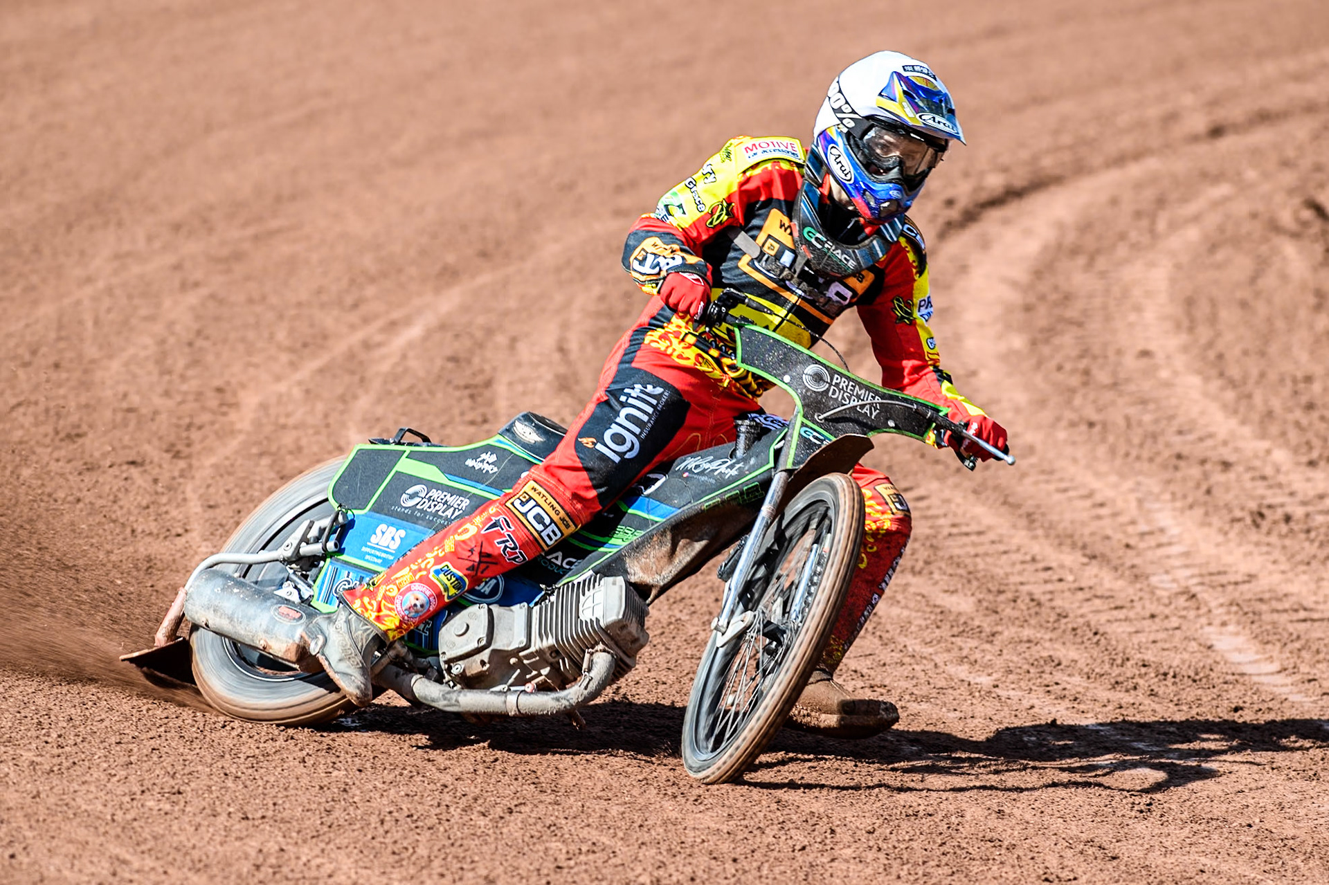 Leicester Lion Cubs' Tom Spencer in action for Leicester Lion Cubs  during the WSRA  National Development League match between Belle Vue Colts and Leicester Lion Cubs at the National Speedway Stadium, Manchester on Friday 29th March 2024. (Photo: Ian Charles | MI News)