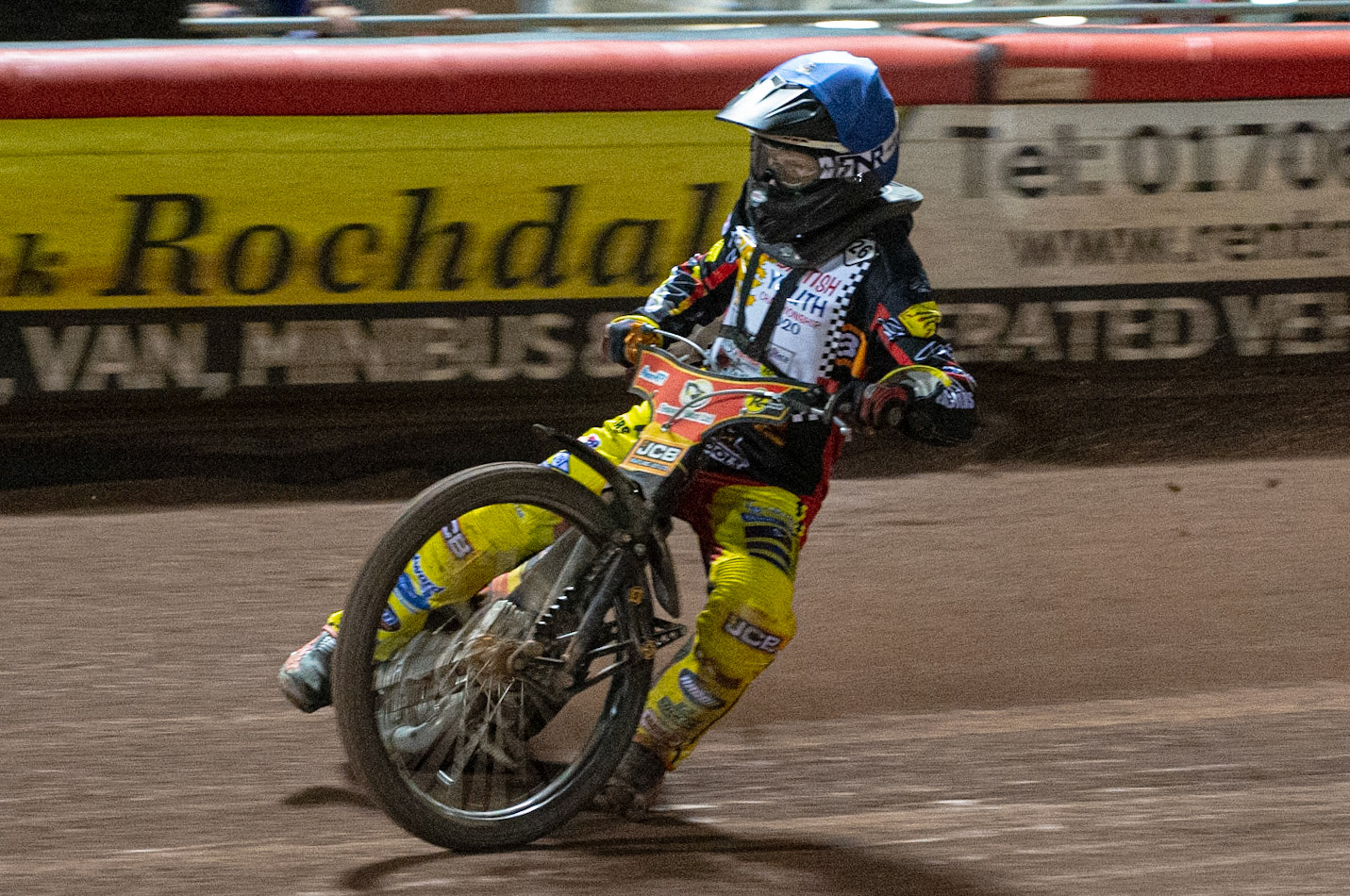 Photo: Ian CharlesDan Thompson leads the 500cc A Class FinalBritish Youth Speedway Championship (Round 5), National Speedway Stadium, Manchester Saturday  10  October  2020