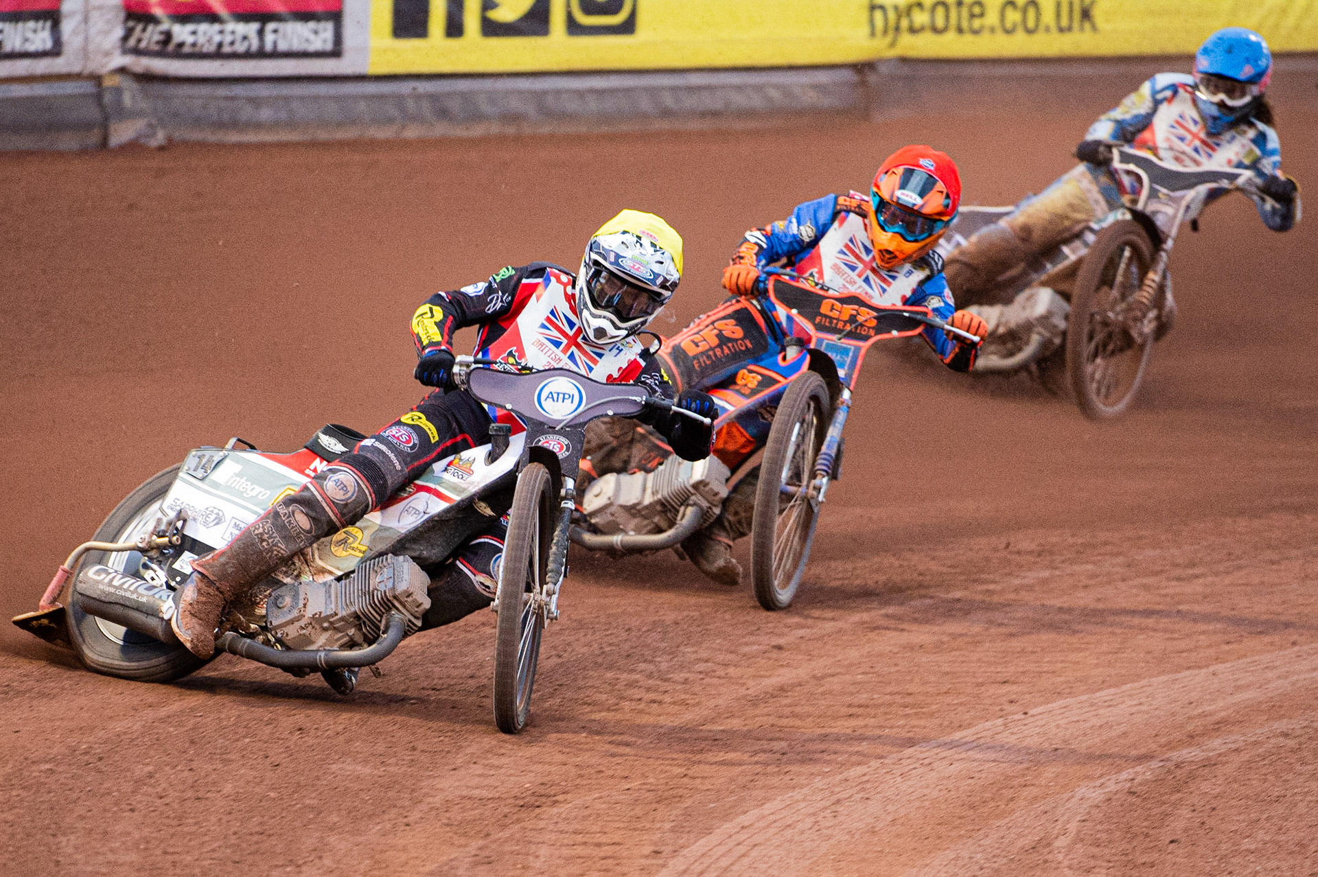 Photo: Ian Charles

Steve Worrall (Yellow) leads Kyle Newman (Red) and Richard Lawson (Blue)

Sports Insure British Final,  Belle Vue National Speedway Stadium, Manchester Monday 29  July  2019