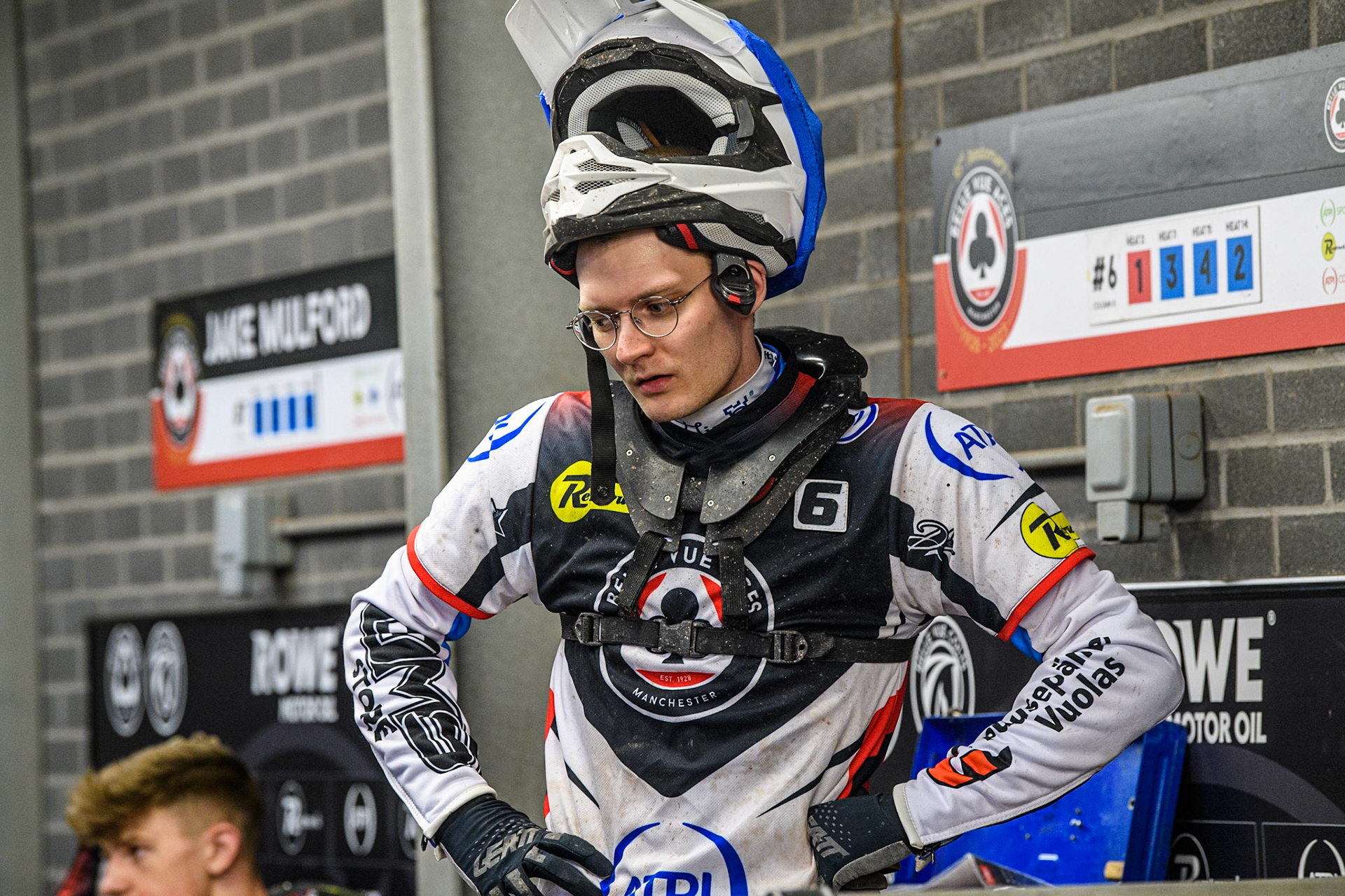 Belle Vue Aces' guest Antti Vuolas  during the Rowe Motor Oil Premiership match between Belle Vue Aces and Oxford Spires at the National Speedway Stadium, Manchester on Monday 22nd July 2024. (Photo: Ian Charles | MI News)