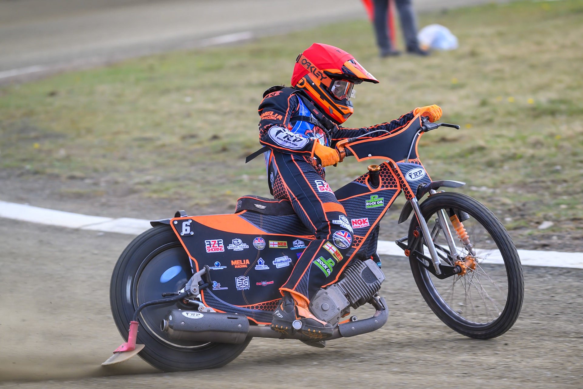 Jack Smith of Buxton Bulls   in action during the  Challenge match between Buxton Bulls and NDL Nomads at Hi-Edge Speedway, Buxton on Sunday 19th April 2026. (Photo: Ian Charles | MI News)
