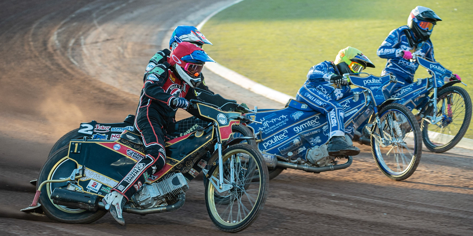Photo: Ian Charles

(l-r) ​Max Fricke (Red), ​Ricky Wells​​  (Blue), Michael Palm Toft (Yellow), Thomas Jorgensen  (White)

Belle Vue Aces v Kings Lynn Stars, British Speedway Premiership, Belle Vue National Speedway Stadium, Manchester, Thursday 16  May  2019