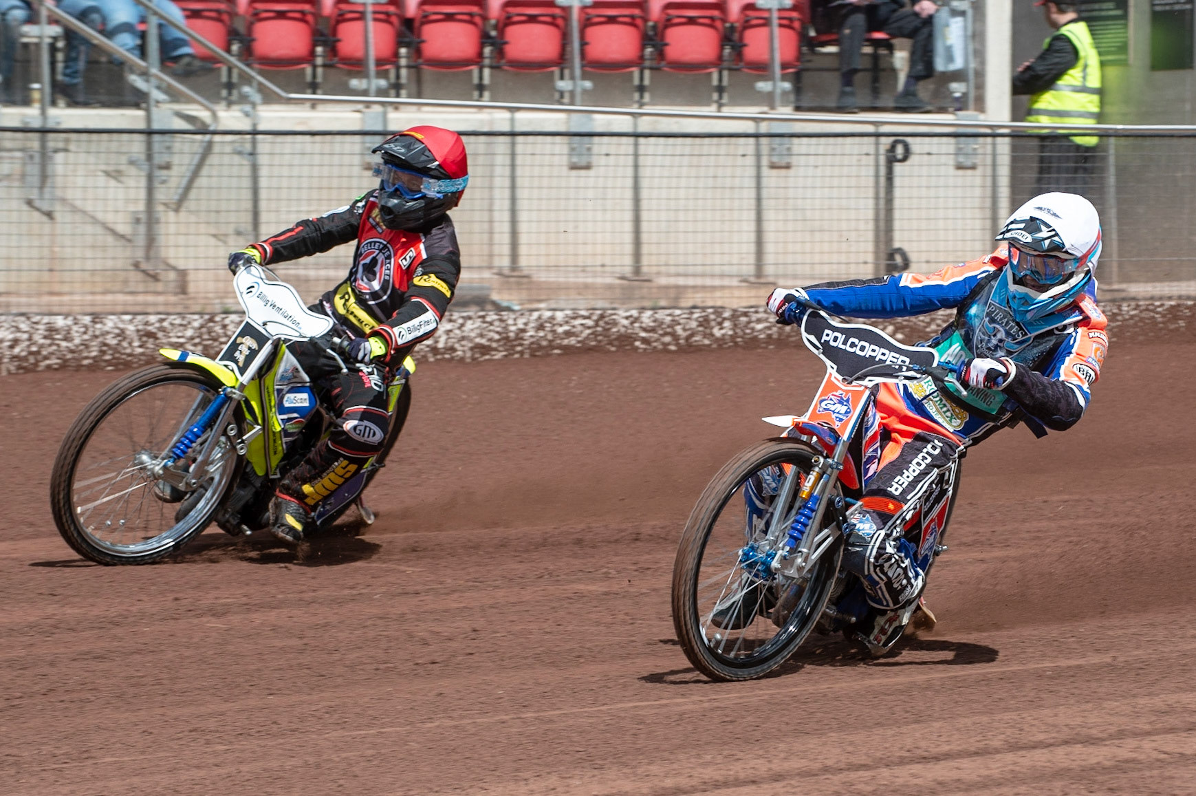 Photo by Ian Charles

Brady Kurtz (White) inside Kenneth Bjerre  (Red)


Belle Vue Aces v Poole Pirates, British Speedway Premiership, Belle Vue National Speedway Stadium, Manchester, Monday 6  May  2019