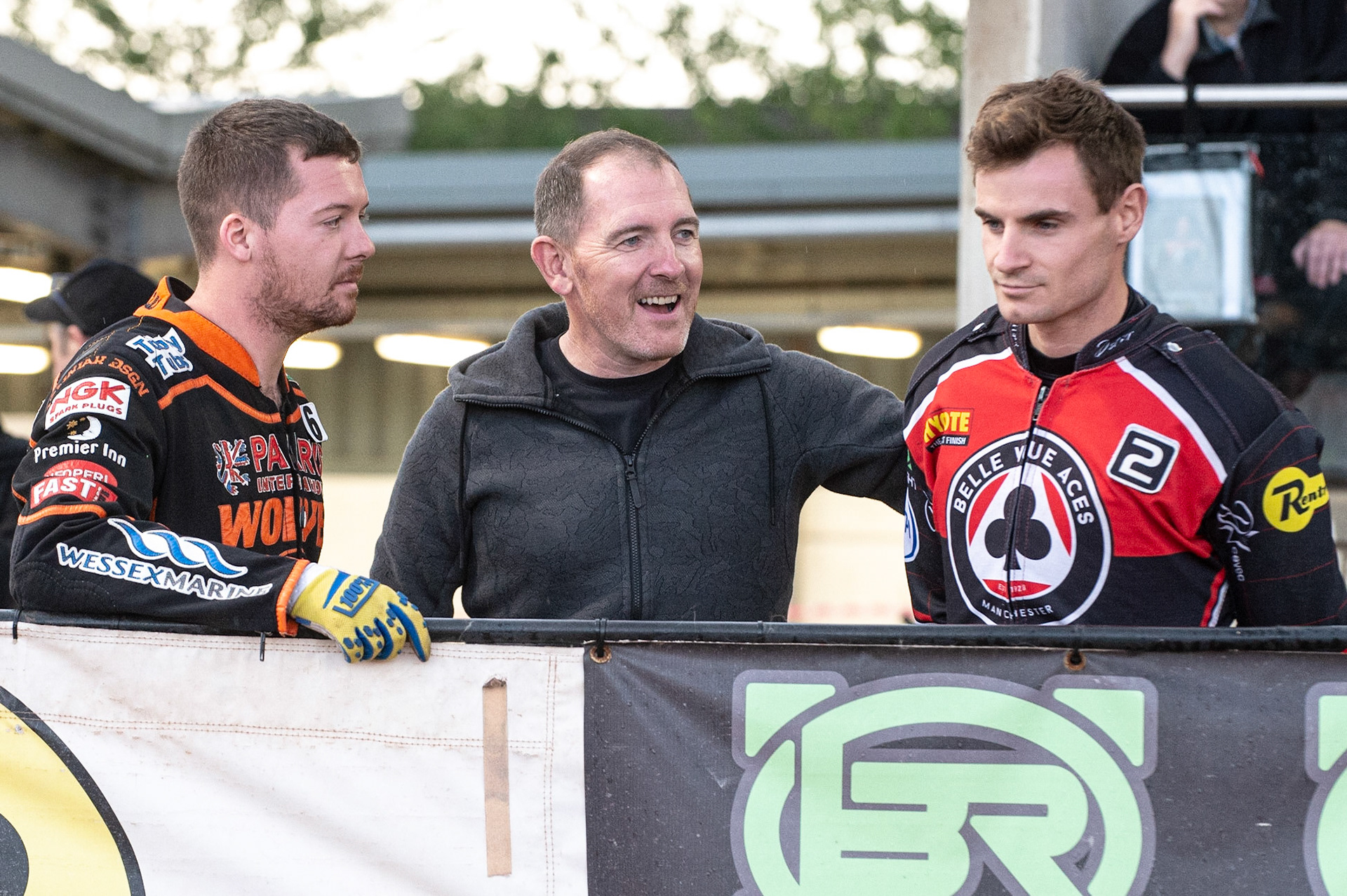 Photo by Ian Charles:

Kyle Howarth  (left) with Paul Sharples (centre) and Steve Worrall 

Belle Vue Aces v Wolverhampton Wolves, SGB Premiership, National Speedway Stadium, Manchester, Monday, 19, August, 2019