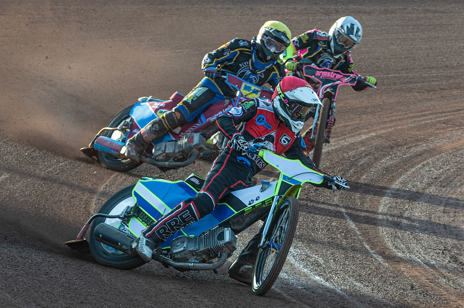 Photo: Ian Charles

Belle Vue Colts’  Ben Rathbone  (Red) leads Adam Sheppard  (Yellow) and Sheldon Davies  (White)

Belle Vue Colts v Plymouth Gladiators National League, Belle Vue National Speedway Stadium, Manchester, Thursday 23  May  2019