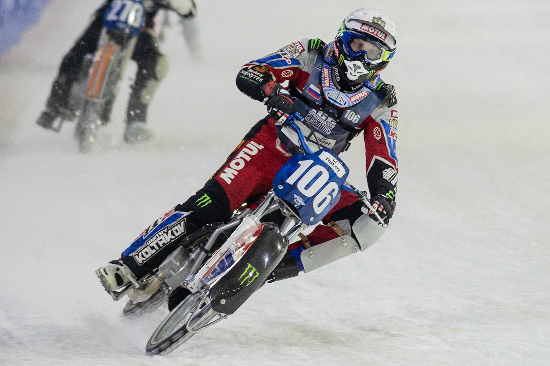 Photo: Ian Charles

Dmitri Koltakov (106) in action 

FIM Ice Speedway Gladiators World Championship, Event 5.1, Ice Rink Thialf, Heerenveen, Netherlands Saturday  30  March  2019