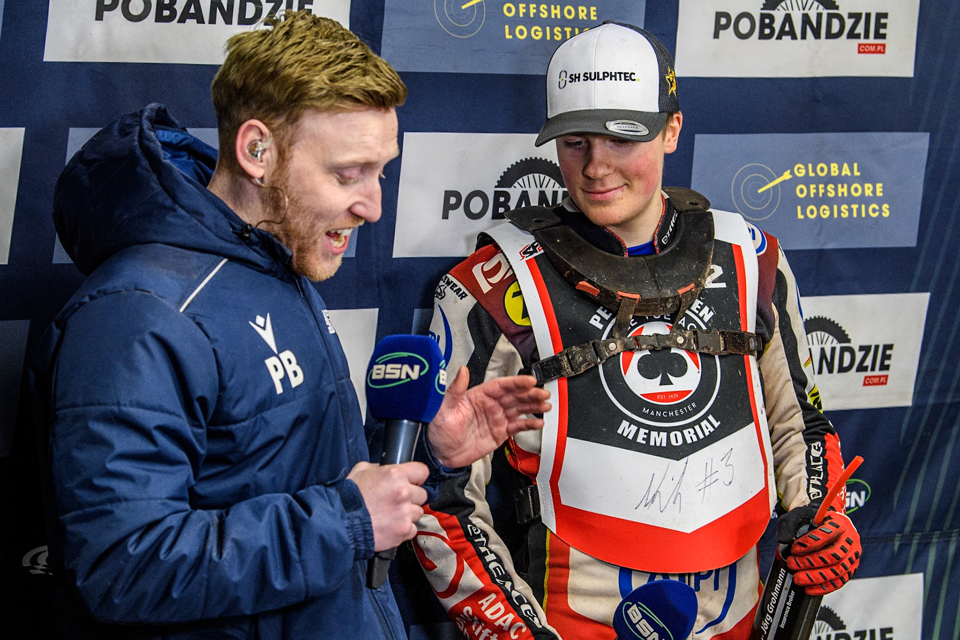 BSN’s Paul Bowen (Left) Germany's Norick Blödorn during the Peter Craven Memorial Trophy meeting at the National Speedway Stadium, Manchester on Monday 18th March 2024. (Photo: Ian Charles | MI News)
