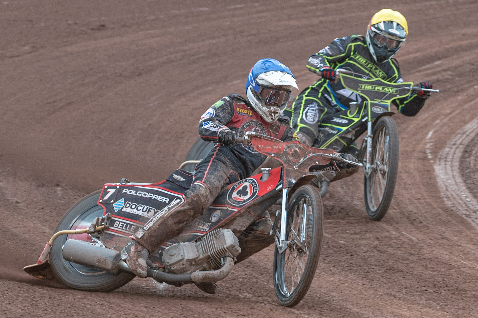 Photo: Ian Charles

Jaimon Lidsey  (Blue) leads Jake Allen  (Yellow)

Belle Vue Aces v Ipswich Witches, British Speedway Premiership, Belle Vue National Speedway Stadium, Manchester, Monday 3  June  2019