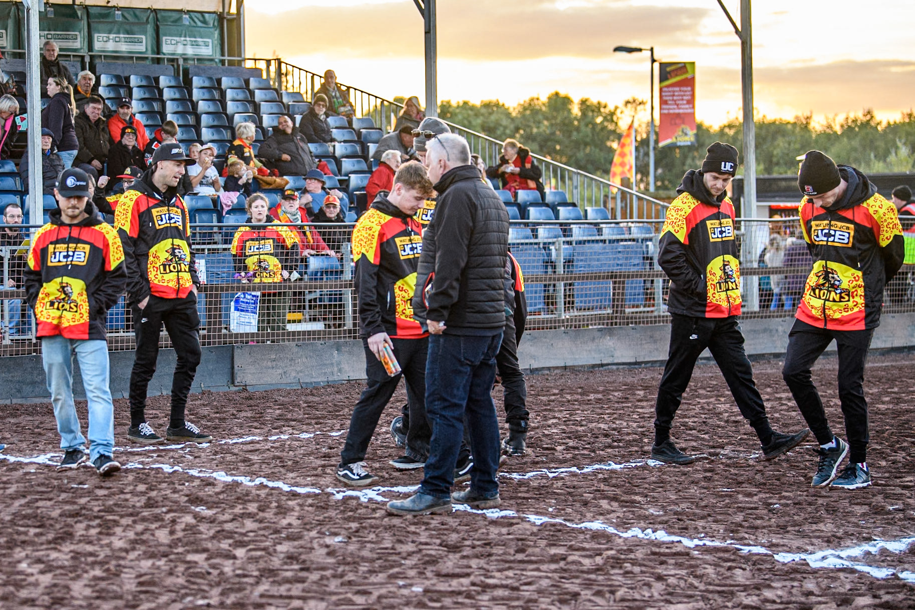 Leicester Watling JCB Lions on their track walk inspect the starting gate during the Rowe Motor Oil Premiership Grand Final 2nd Leg between Leicester Lions and Belle Vue Aces at the Pidcock Motorcycles Arena, Leicester on Thursday 26th September 2024. (Photo: Ian Charles | MI News)