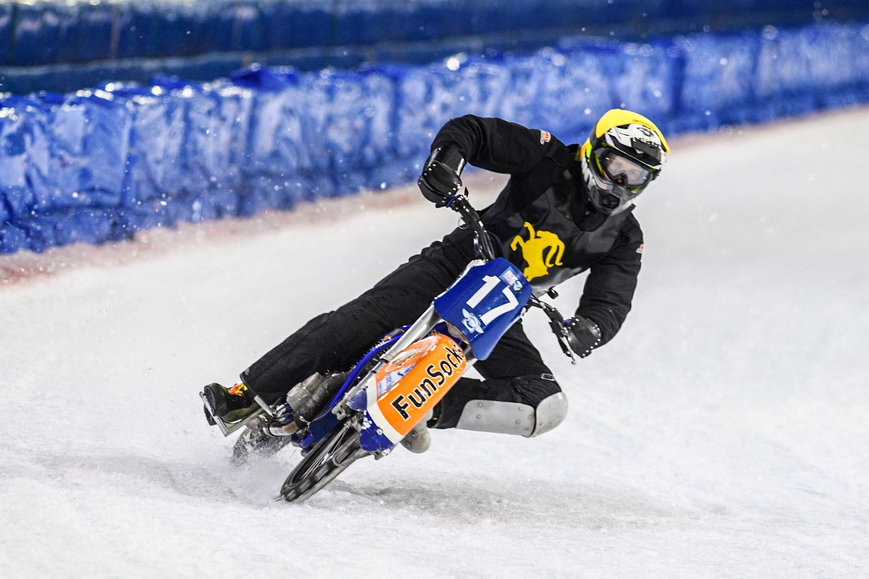 Reserve Leon Kramer (18) of The Netherlands in action during the FIM Ice Speedway Gladiators World Championship, Final 3 at the Ice Stadium, Thialf, Heerenveen on Saturday 5th April 2025. (Photo: Ian Charles | MI News)