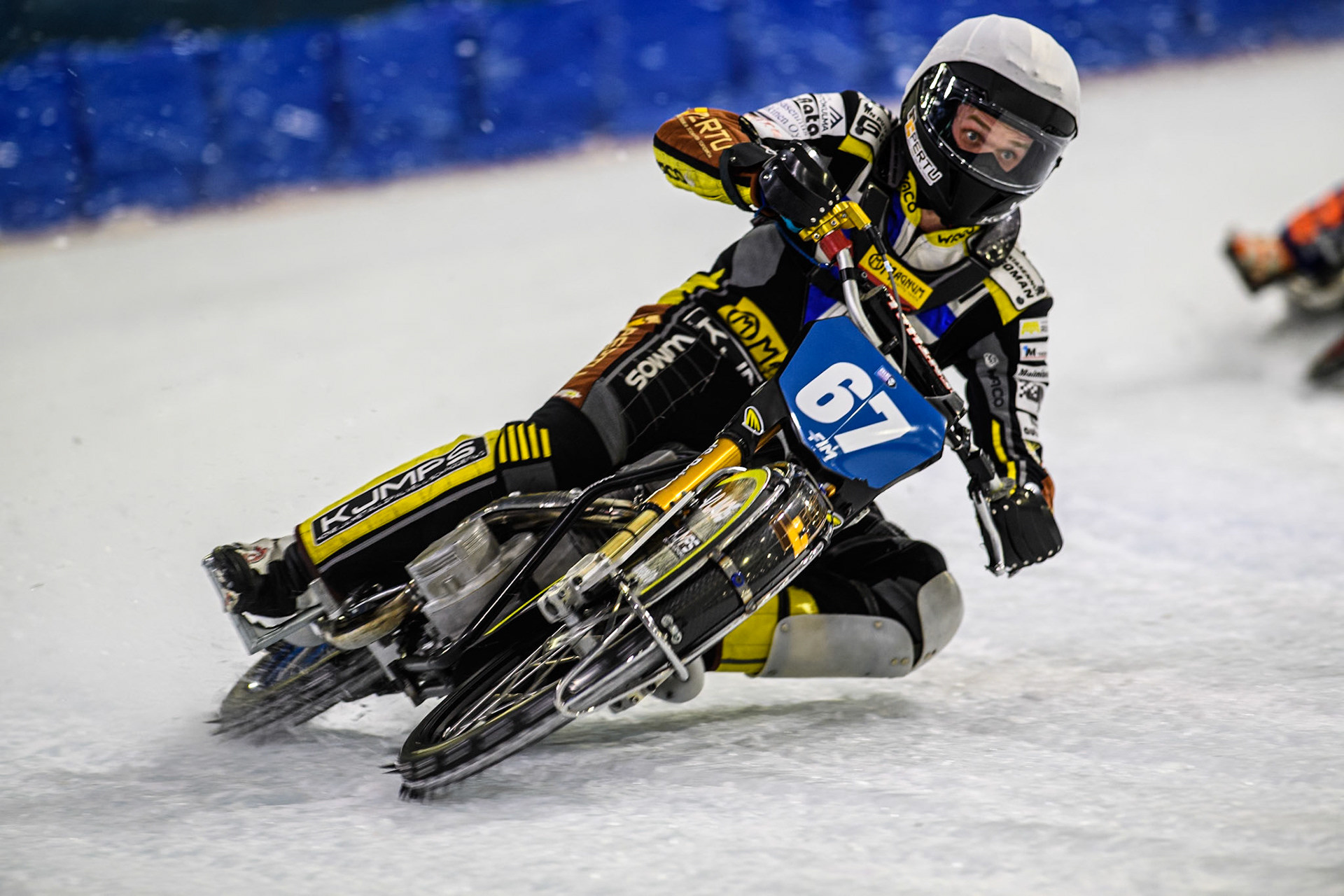 Heikki Huusko (67) of Finland in action during the FIM Ice Speedway Gladiators World Championship, Final 3 at the Ice Stadium, Thialf, Heerenveen on Saturday 5th April 2025. (Photo: Ian Charles | MI News)