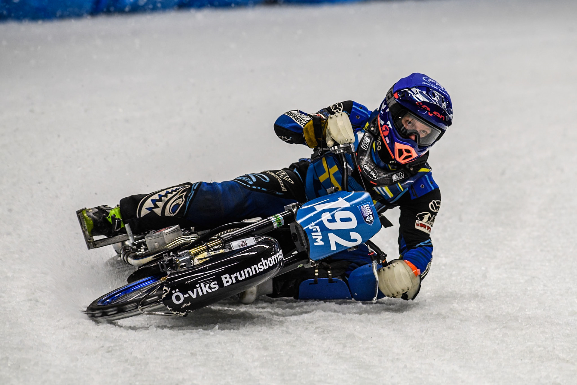 Niclas Svensson (192) of Sweden in action during the Ice Speedway Gladiators World Championship Final 1 at Max-Aicher-Arena, Inzell on Saturday 15th March 2025. (Photo: Ian Charles | MI News)