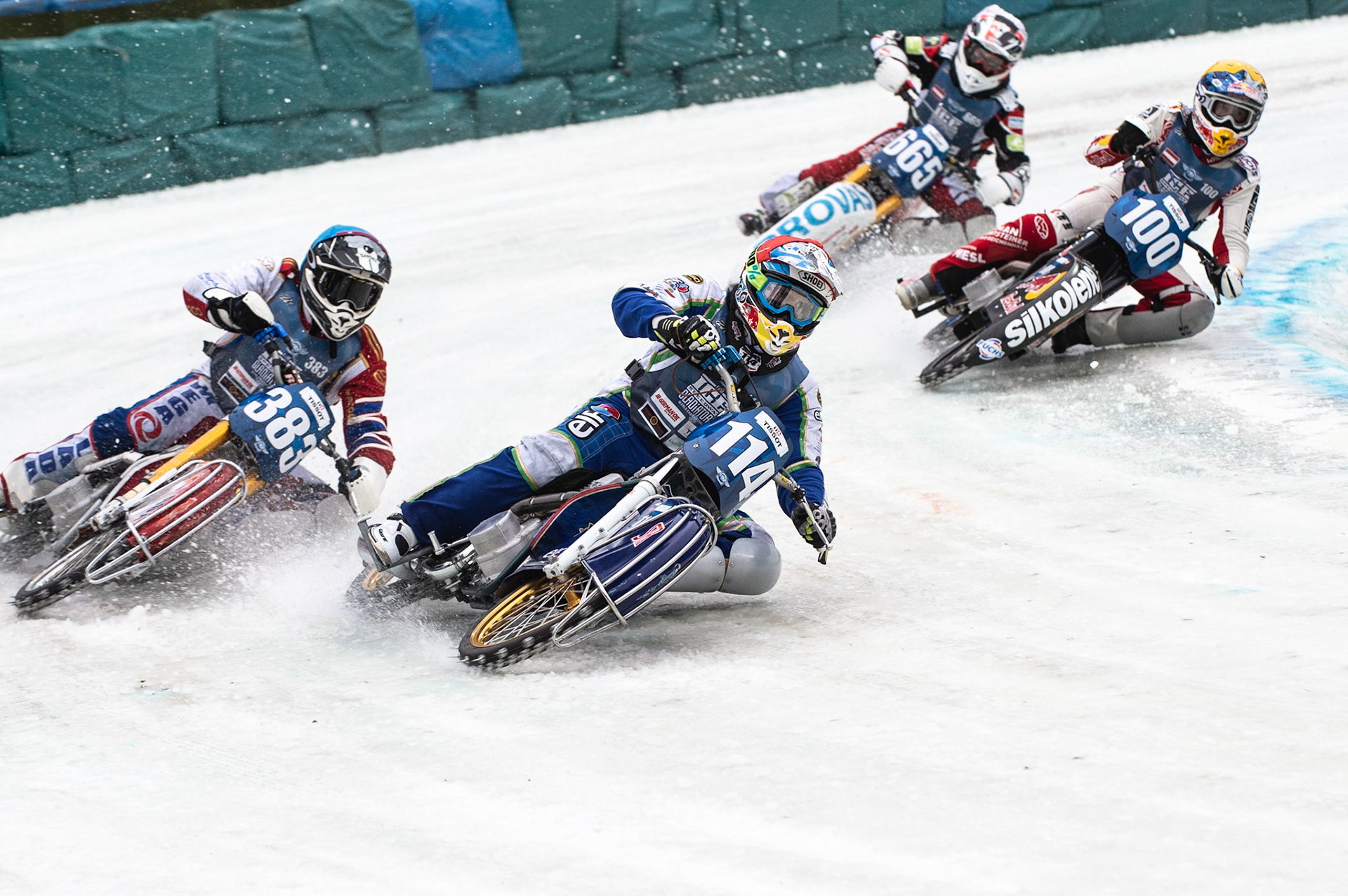 Photo: Ian Charles

Dinar Valeev (114) leads Nikita Toloknov (383) with Franky Zorn (100) and Charly Ebner (665) behind

FIM Ice Speedway Gladiators World Championship, Final 3.2, Horst-Dohm Eisstadion, Berlin, Germany Sunday  3  March  2019