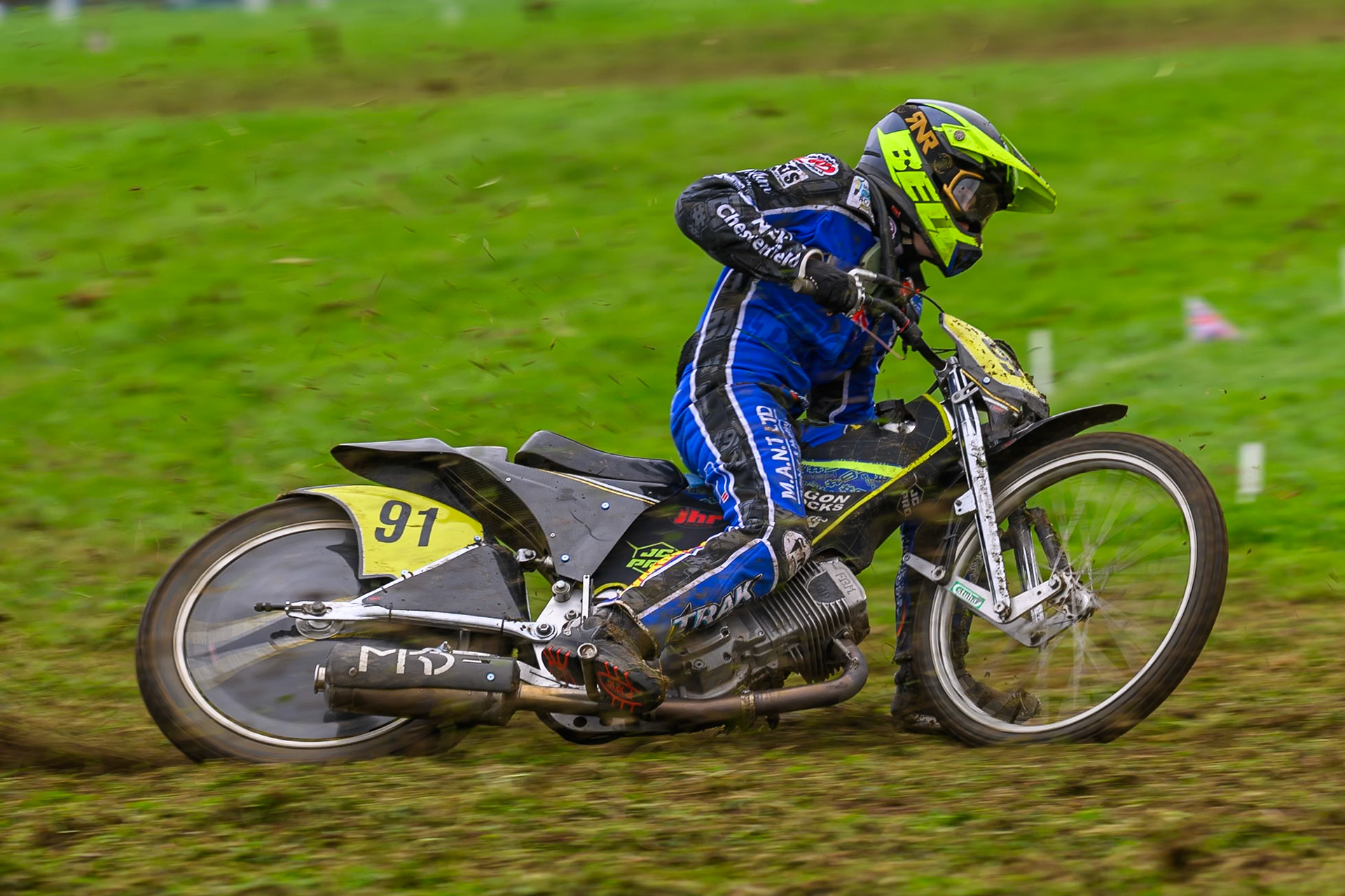 Ollie Binns (91) during practice for  the British Masters Grasstrack Championship at Lower Marsh Farm, Much Hoole, Preston in Lancashire, England on Sunday 13th September 2026. (Photo: Ian Charles | MI News)