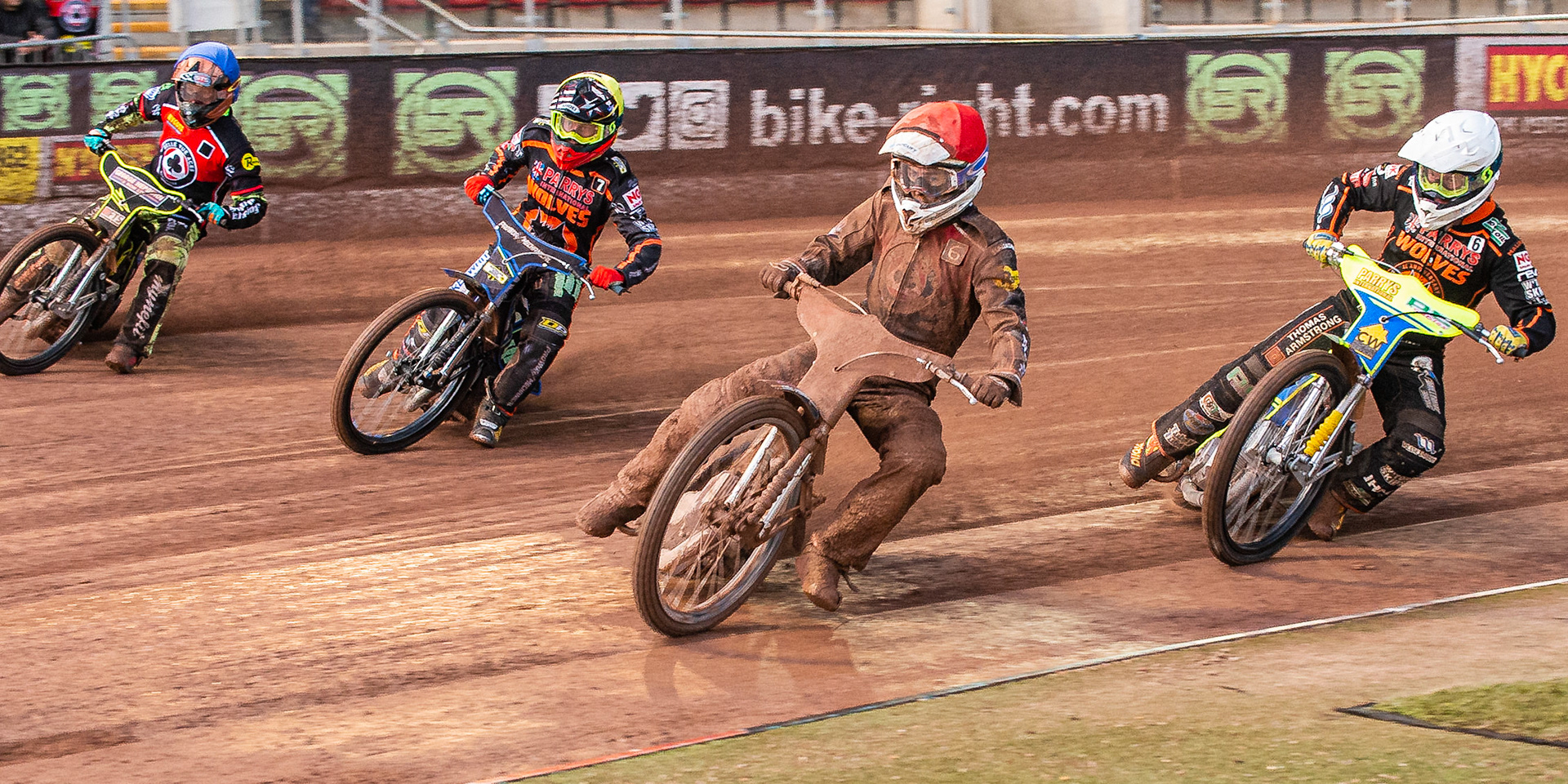 Photo by Ian Charles:

Jaimon Lidsey  (Red) leads Kyle Howarth  (White) Ryan Douglas  (Yellow) and Jye Etheridge (Blue)

Belle Vue Aces v Wolverhampton Wolves, SGB Premiership, National Speedway Stadium, Manchester, Monday, 19, August, 2019