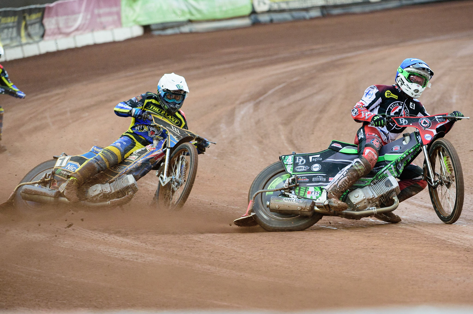 MANCHESTER, UK. JUL 5TH  Charles Wright  (Blue) leads Jack Holder  (White)  during the SGB Premiership match between Belle Vue Aces and Sheffield Tigers at the National Speedway Stadium, Manchester on Tuesday 5th July 2022. (Credit: Ian Charles | MI News)