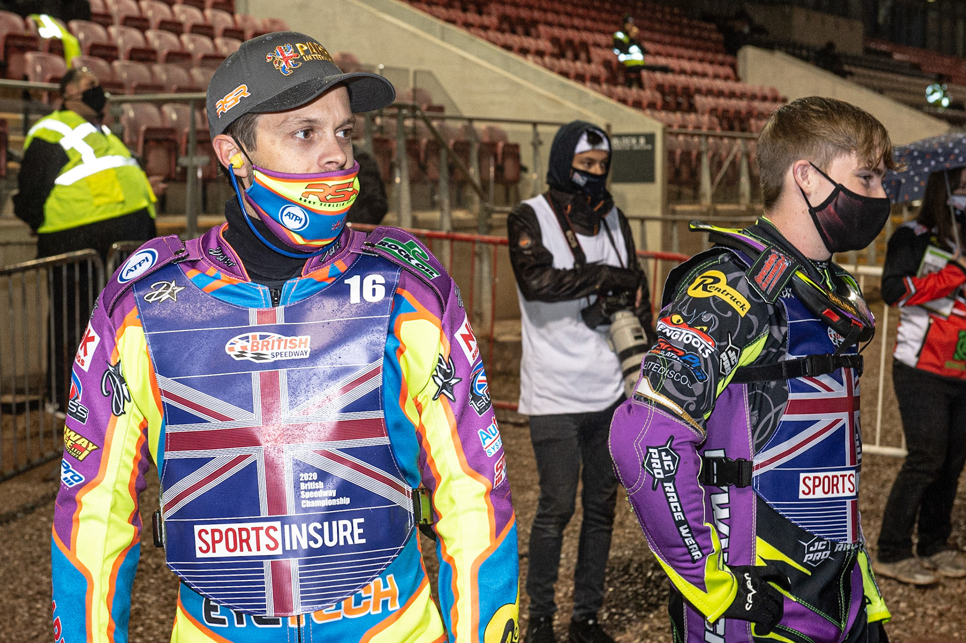 Photo: Ian CharlesRory Schlein  (left) and Tom Brennan  check the track as the drizzle startsSports Insure British Speedway Championship Final, National Speedway Stadium, Manchester Monday  28  September  2020