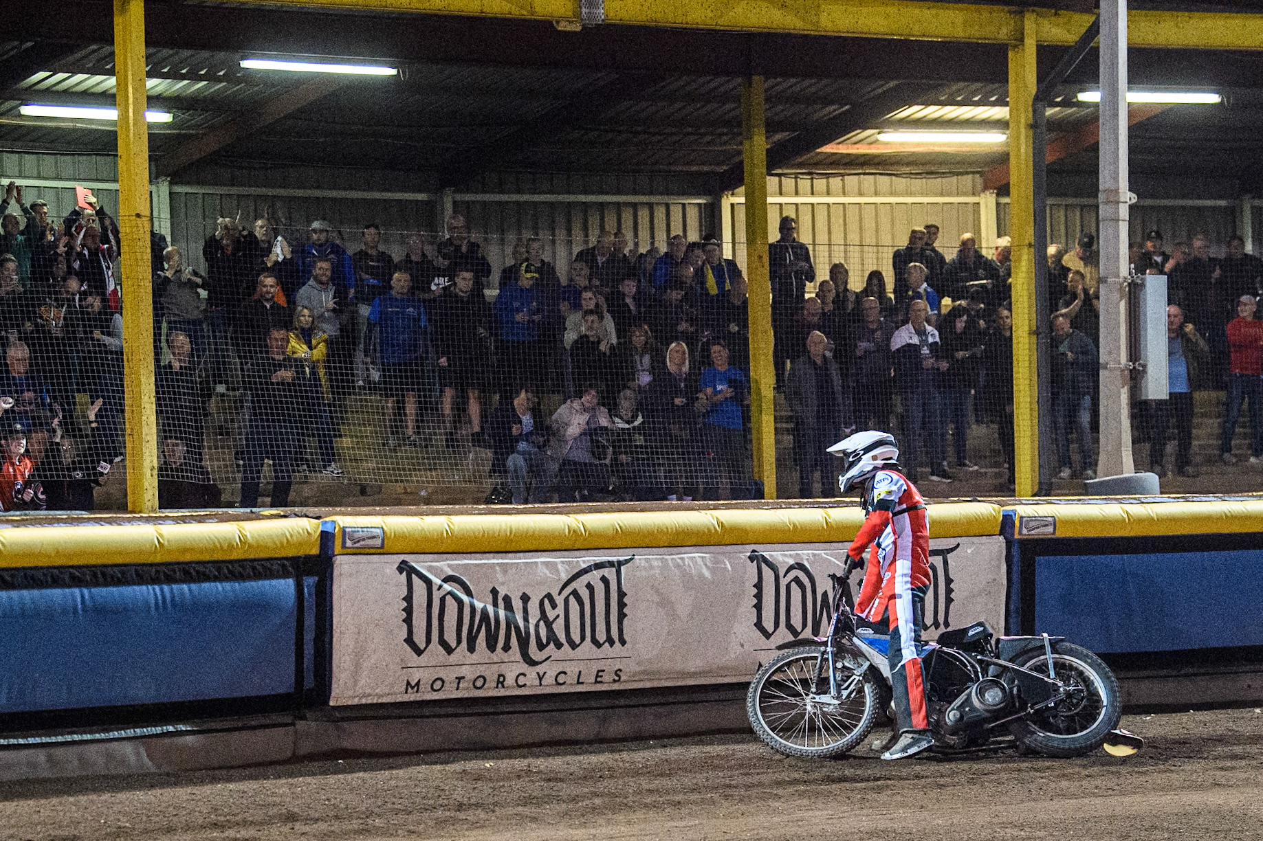 Belle Vue Aces' Antti Vuolas  acknowledges the Belle Vue fans during the Rowe Motor Oil Premiership Play Off Semi Final 2nd leg between Sheffield Tigers and Belle Vue Aces at Owlerton Stadium, Sheffield on Thursday 19th September 2024. (Photo: Ian Charles | MI News)