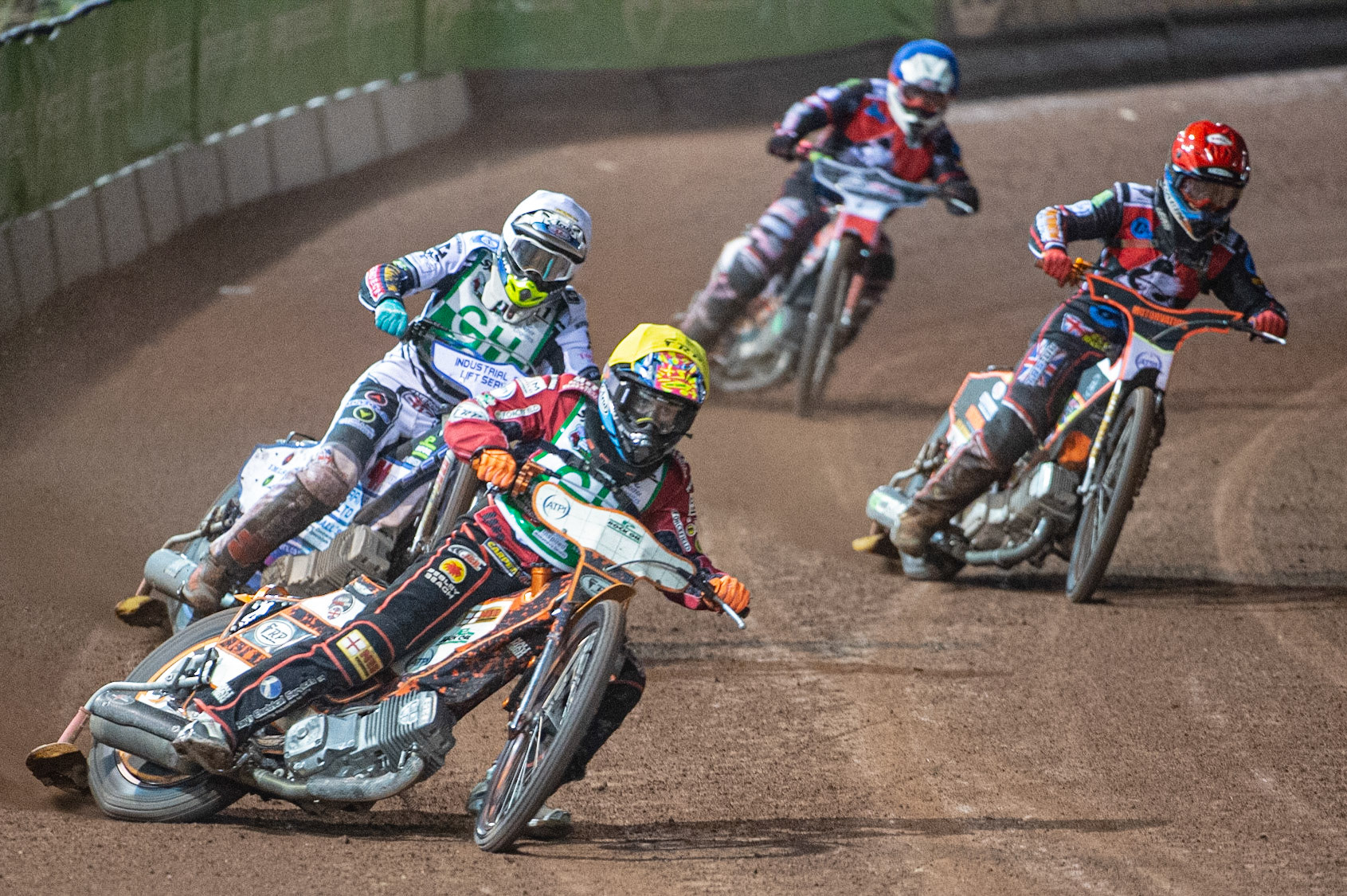 Photo: Ian Charles

Jack Smith  (Yellow) leads Max Clegg  (White) Jordan Palin  (Red) and Danny Phillips  (Blue)

Belle Vue Colts v Cradley Heathens, SGB National League KO Cup Semi Final 2nd Leg, Belle Vue National Speedway Stadium, Manchester, Wednesday 18  September  2019