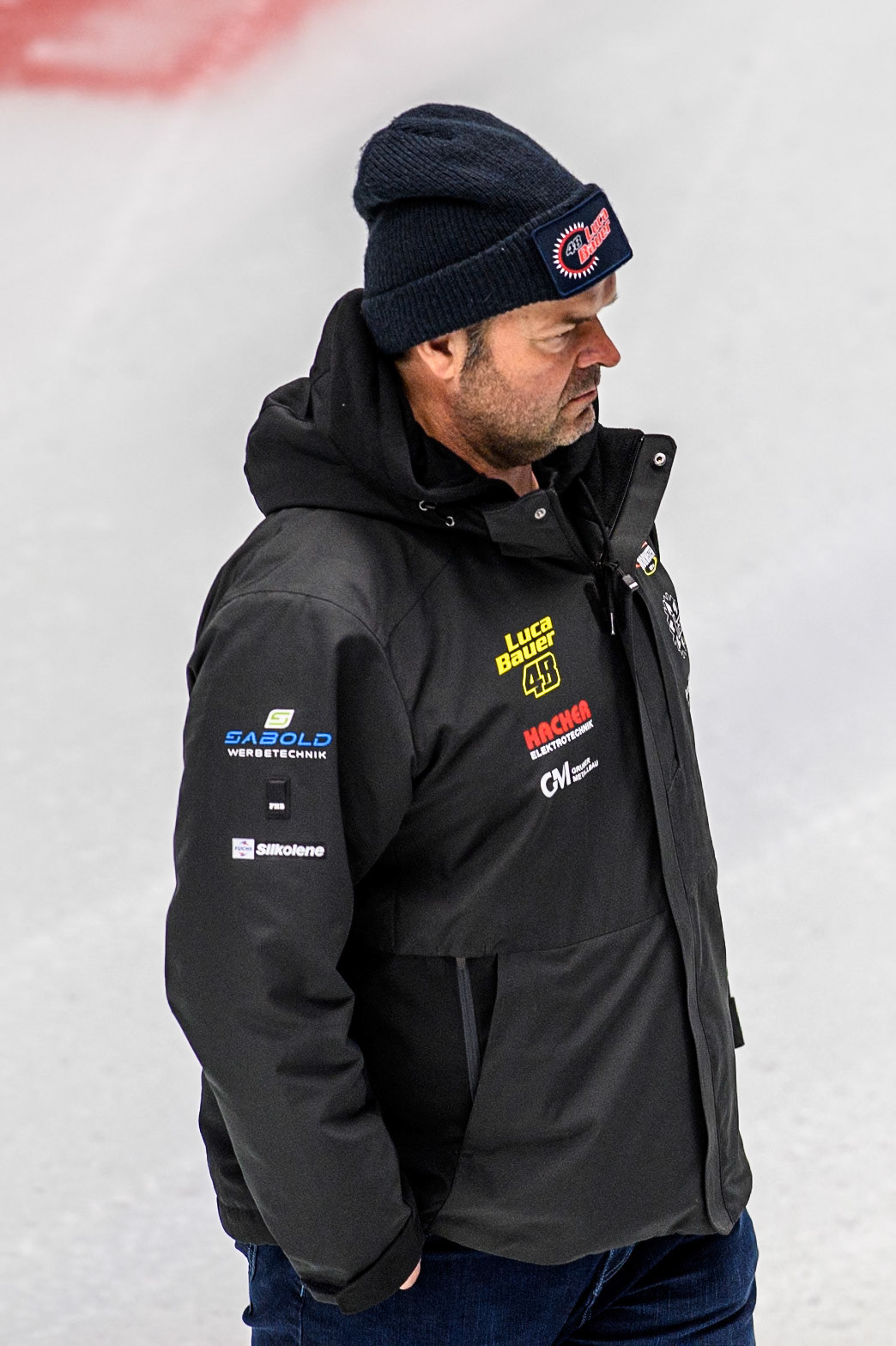 Former rider Gunther Bauer makes his way from the track after watching his son during practice for  the Ice Speedway Gladiators World Championship Finals 1 &amp; 2 at Max-Aicher-Arena, Inzell on Friday 14th March 2025. (Photo: Ian Charles | MI News)