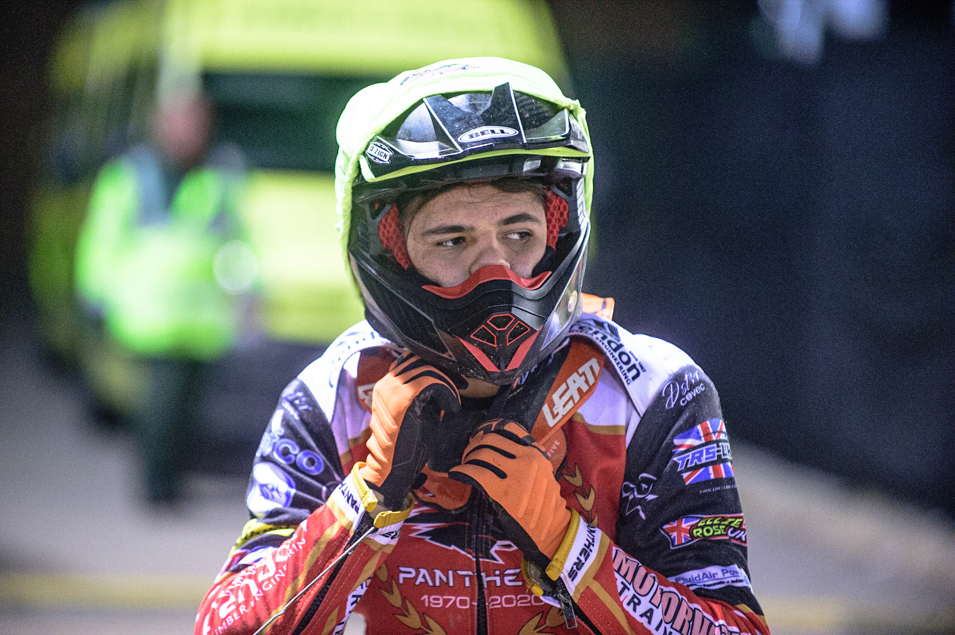 MANCHESTER, UK. OCT 11TH  Jordan Palin  prepares to go out for his next heat during the SGB Premiership Grand Final 1st Leg between Belle Vue Aces and Peterborough Panthers at the National Speedway Stadium, Manchester on Monday 11th October 2021. (Credit: Ian Charles | MI News)