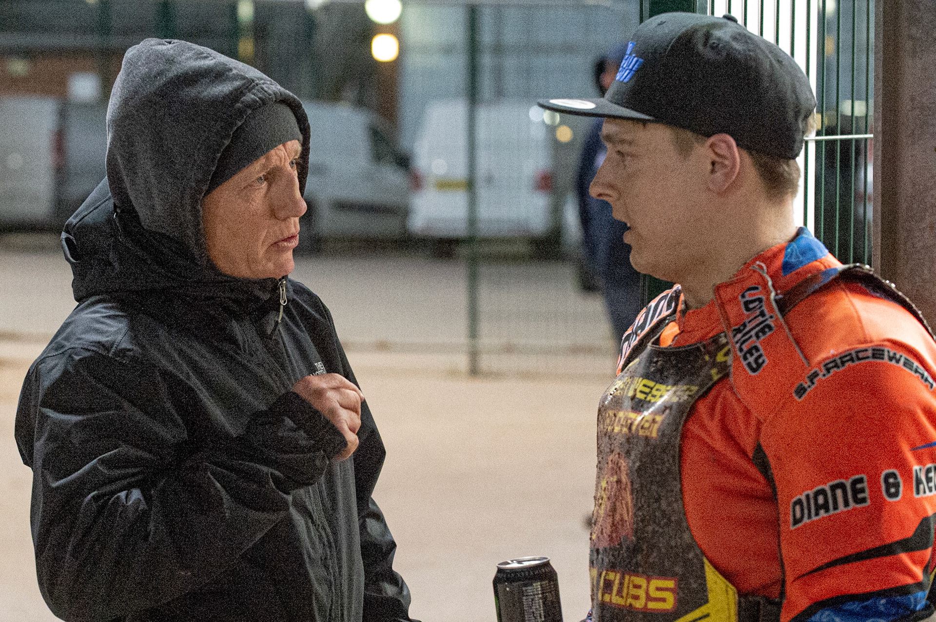 Photo: Ian Charles

Josh Embleton  (right) chats with his mentor Sean Wilson (former Sheffield & England rider)

Belle Vue Colts v Leicester Lion Cubs, SGB National League KO Cup Final (2nd Leg), Belle Vue National Speedway Stadium, Manchester, Tuesday 29  October  2019