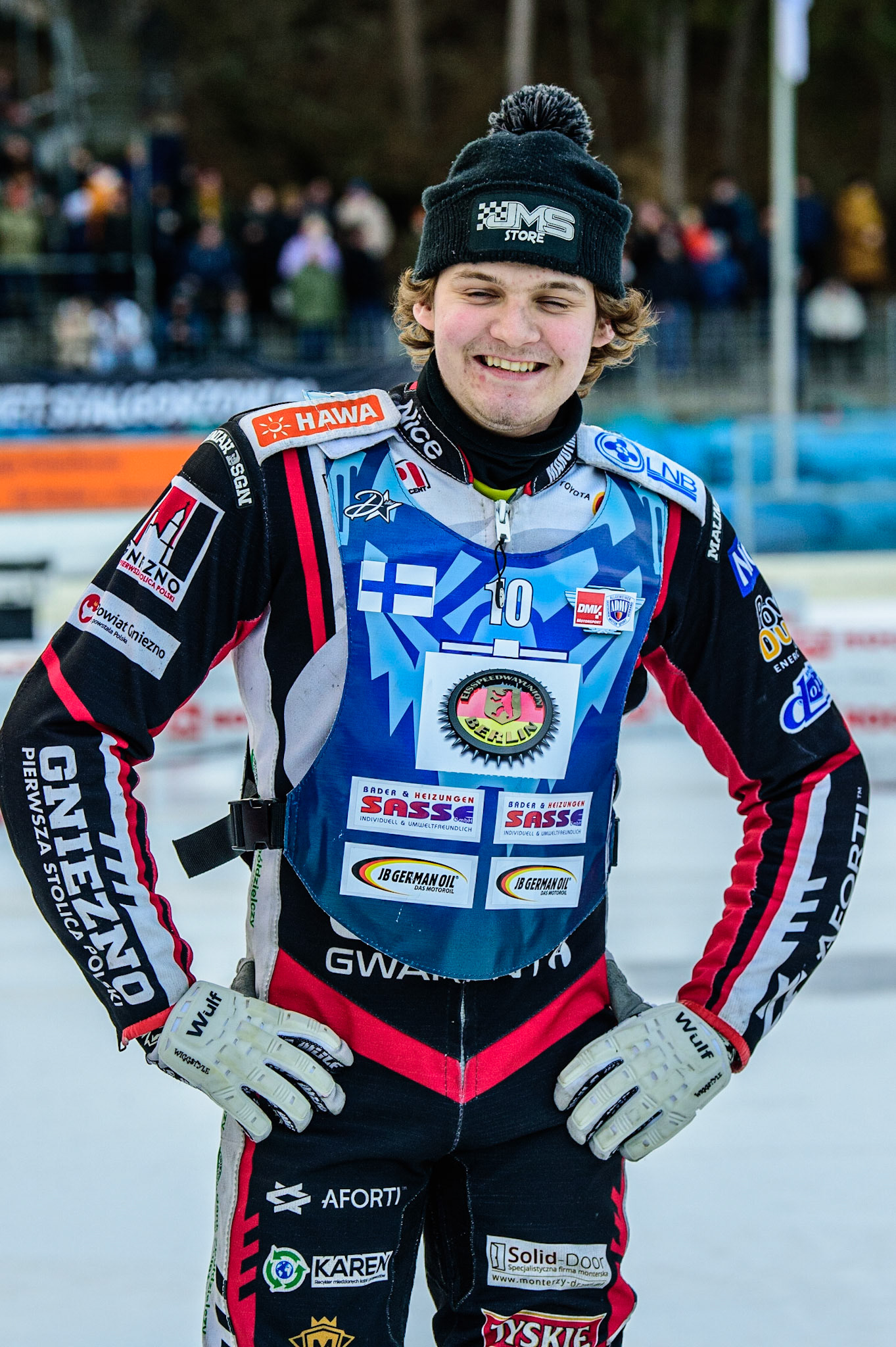 Topi Mustonen during the German Individual Ice Speedway Championship at Horst-Dohm-Eisstadion, Berlin on Friday 3rd March 2023. (Photo: Ian Charles | MI News)