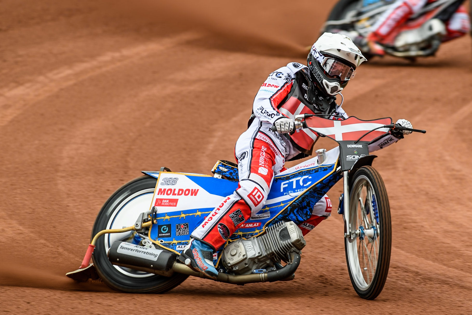 Bastian Pedersen of Denmark practices during the Monster Energy FIM Speedway of Nations 2 (Under 21) Final at the National Speedway Stadium, Manchester on Friday 12th July 2024. (Photo: Ian Charles | MI News)