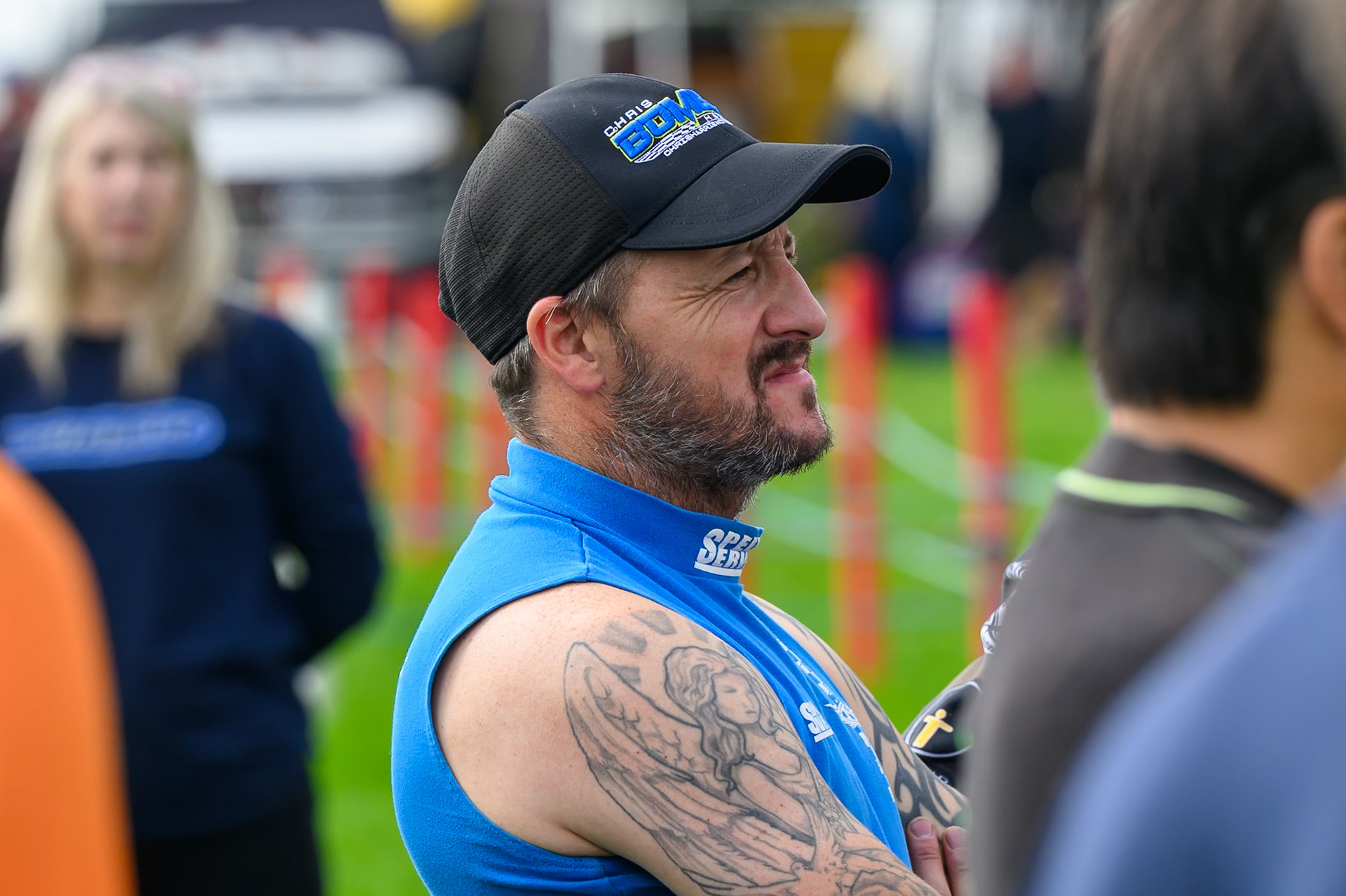 Chris Harris (37) at the riders briefing during the British Masters Grasstrack Championship at Lower Marsh Farm, Much Hoole, Preston in Lancashire, England on Sunday 13th September 2026. (Photo: Ian Charles | MI News)