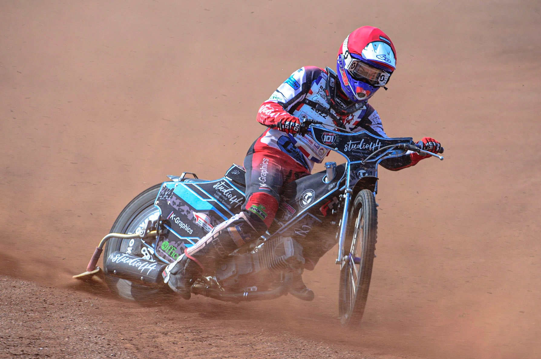MANCHESTER, UK. JUN 3RD Freddy Hodder (44)  in action  during the British Youth Speedway Championship (Round 4)  at the National Speedway Stadium, Manchester on Friday 3rd June 2022. (Credit: Ian Charles | MI News)