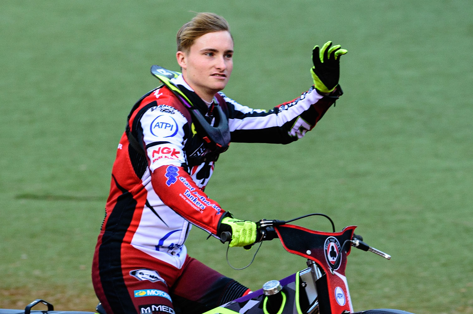 MANCHESTER, UK. JUN 6TH  Tom Brennan  on the prematch parade during the SGB Premiership match between Belle Vue Aces and Ipswich Witches at the National Speedway Stadium, Manchester on Monday 6th June 2022. (Credit: Ian Charles | MI News)