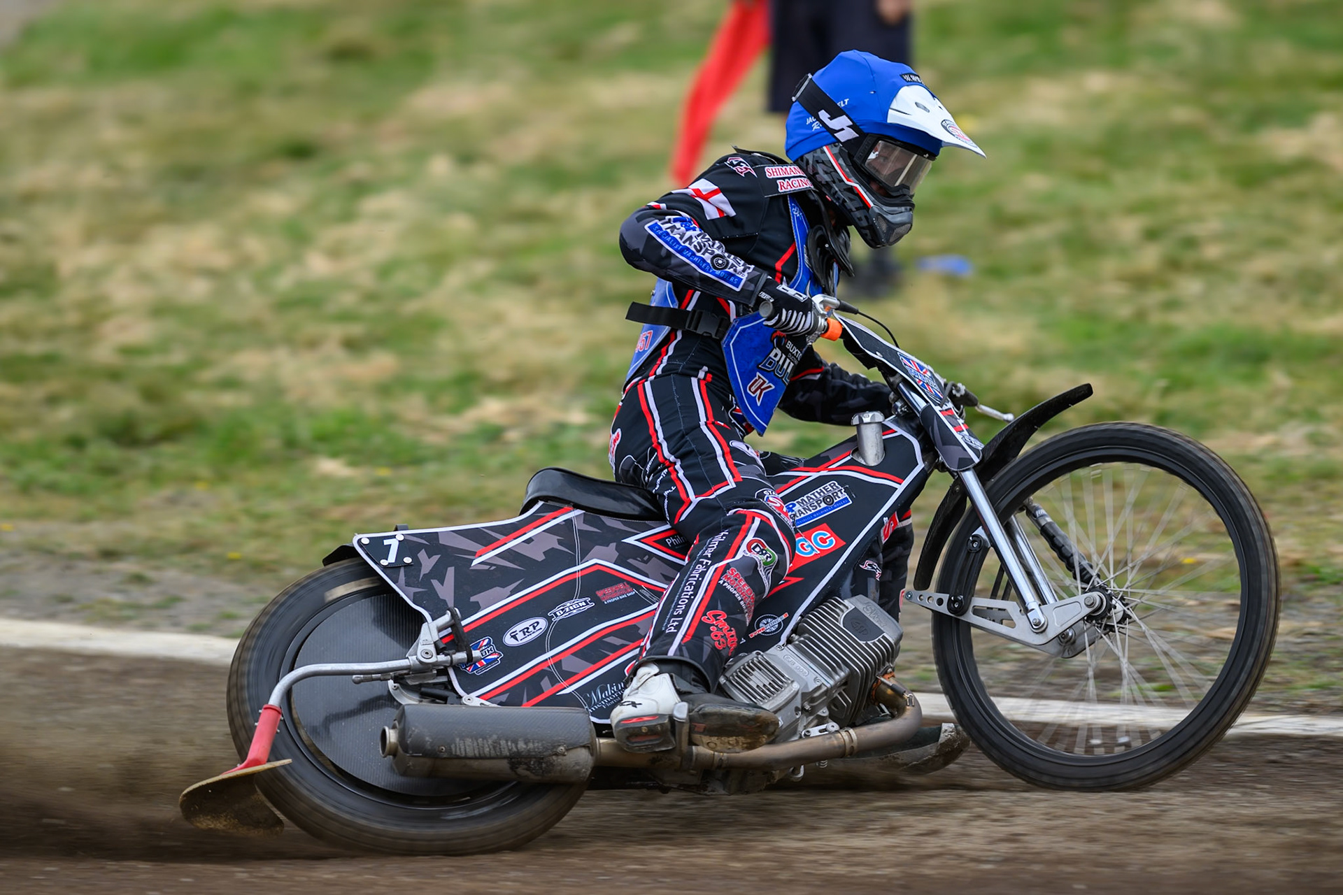 Jack Shimelt of Buxton Bulls in action during the WSRA National Development League match  between Buxton Bulls and Middlesborough Tigers at Hi-Edge Speedway, Buxton on Sunday 16th August 2026. (Photo: Ian Charles | MI News)