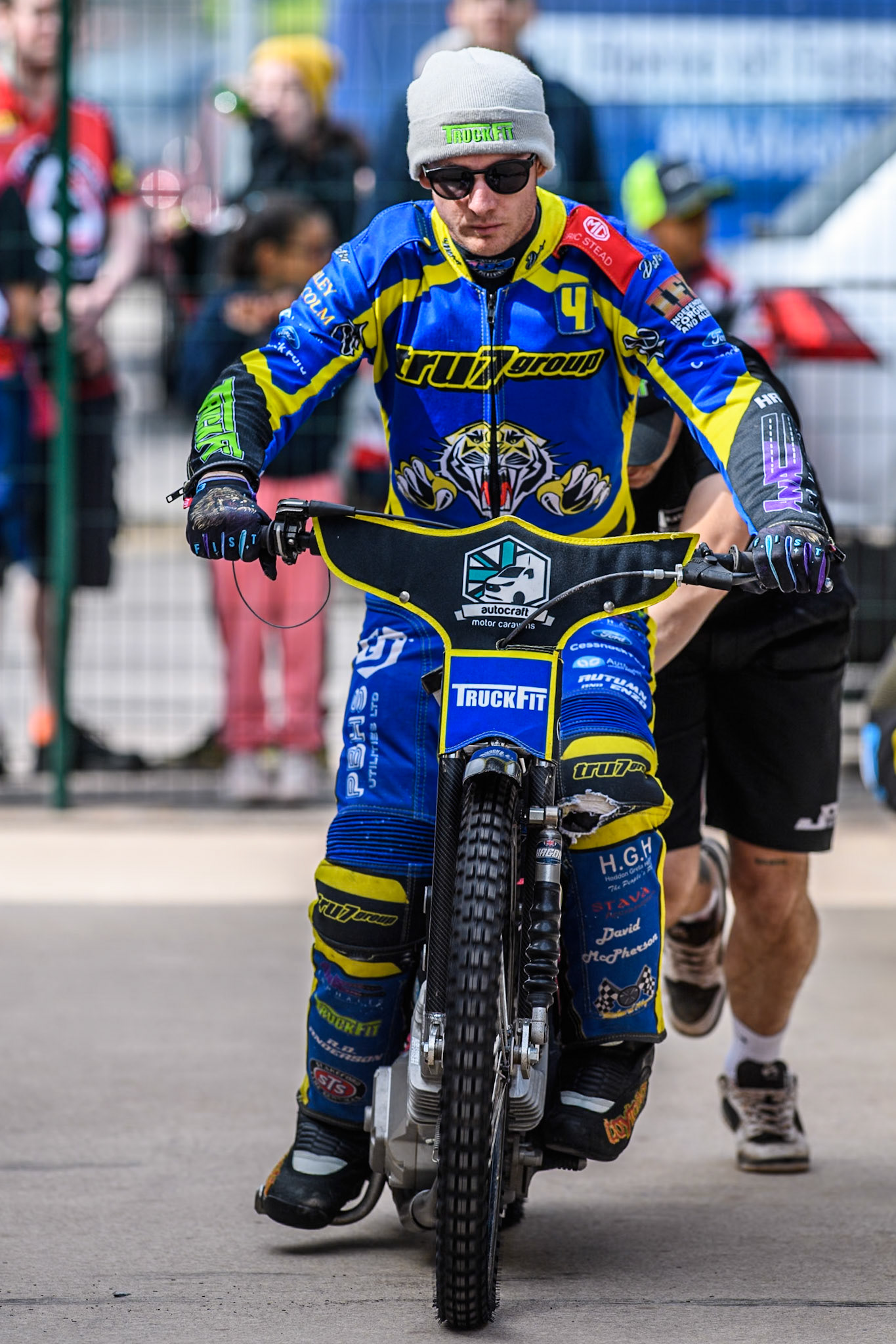 Sheffield Tigers' Josh Pickering starts his bike during the Rowe Motor Oil Premiership match between Belle Vue Aces and Sheffield Tigers at the National Speedway Stadium, Manchester on Monday 26th August 2024. (Photo: Ian Charles | MI News)