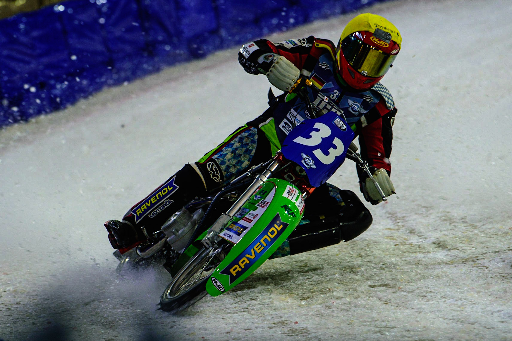 HEERENVEEN, NL.  Johann Weber (33)  in action during the FIM Ice Speedway Gladiators World Championship Final 4 at Ice Rink Thialf, Heerenveen on Sunday  3 April 2022. (Credit: Ian Charles | MI News)