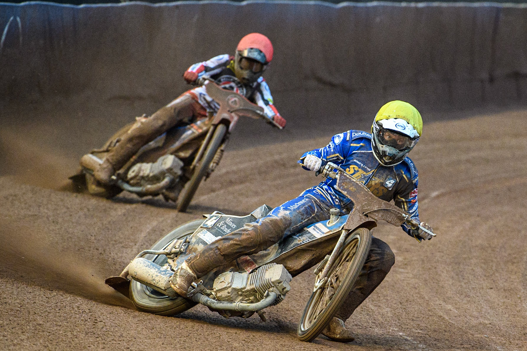 Nicolai Klindt (Yellow) leads Brady Kurtz (Red) during the Sports Insure Premiership match between Belle Vue Aces and King's Lynn Stars at the National Speedway Stadium, Manchester on Monday 12th June 2023. (Photo: Ian Charles | MI News)