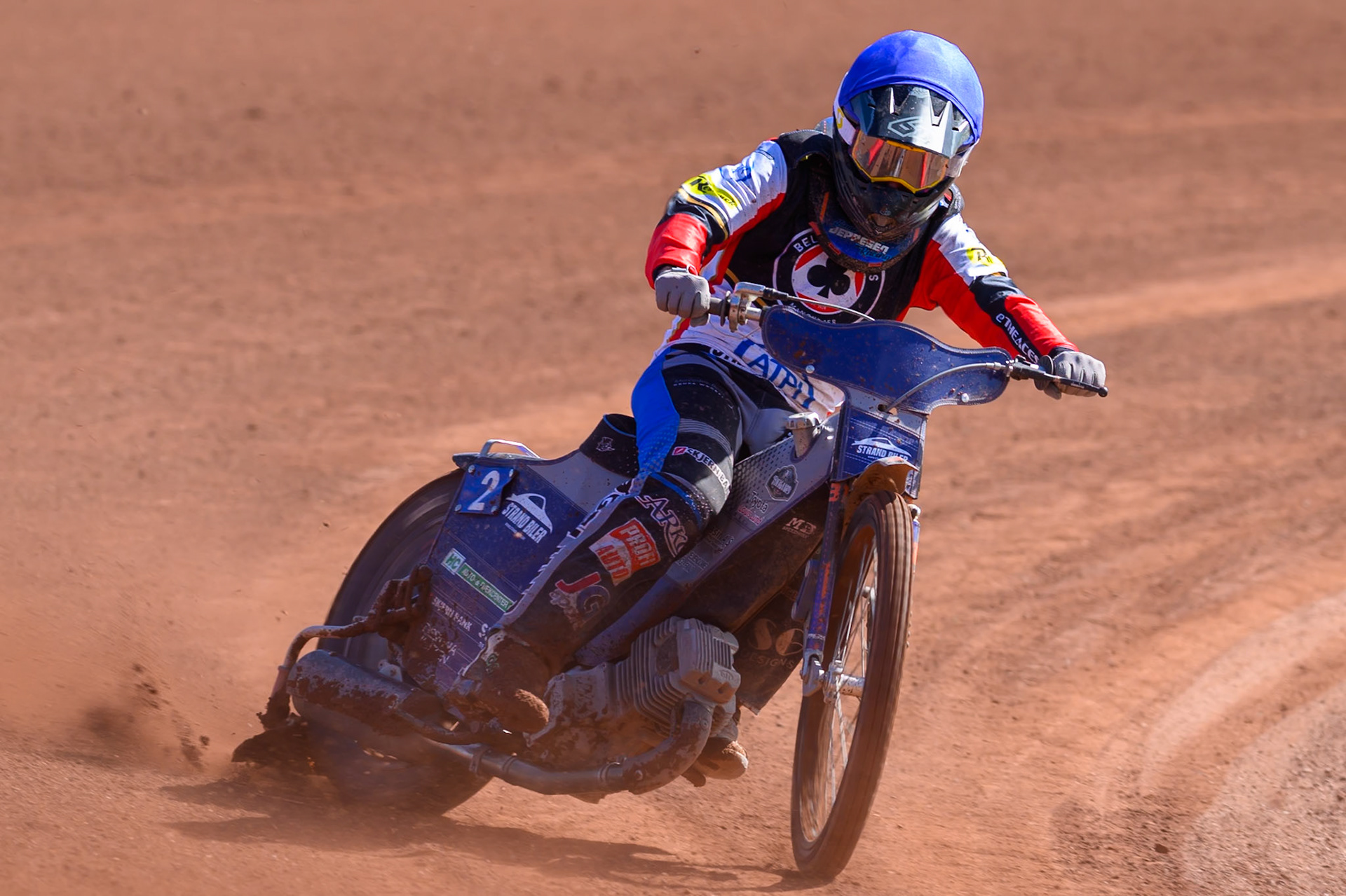 Jonas Jeppesen Guest Rider for Belle Vue Aces in Blue during the Knockout Cup Northern Section match between Belle Vue Aces and Leicester Lions at the National Speedway Stadium, Manchester on Monday 6th April 2026. (Photo: Ian Charles | MI News)