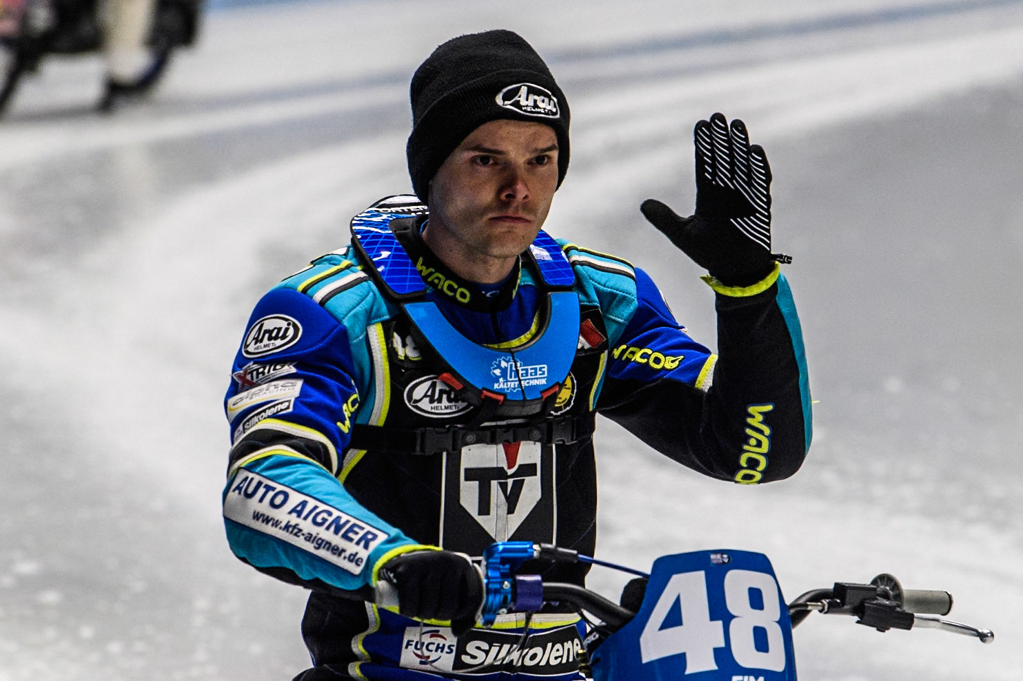 Luca Bauer (48) of Germany during the Ice Speedway Gladiators World Championship Final 1 at Max-Aicher-Arena, Inzell on Saturday 15th March 2025. (Photo: Ian Charles | MI News)