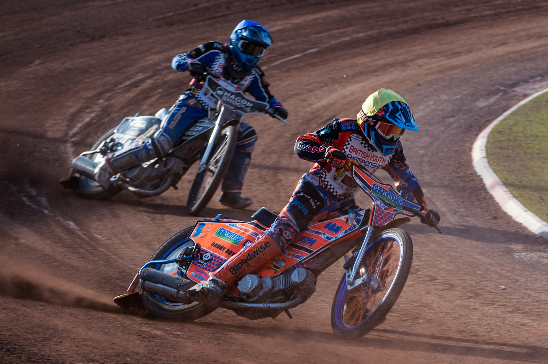 Photo: Ian Charles

Sam Peters (Yellow) leads Eli Meadows (Blue)

Summer Speed Saturday & British Youth Speedway Championship Round 5, National Speedway Stadium, Manchester, Saturday 22 June 2019