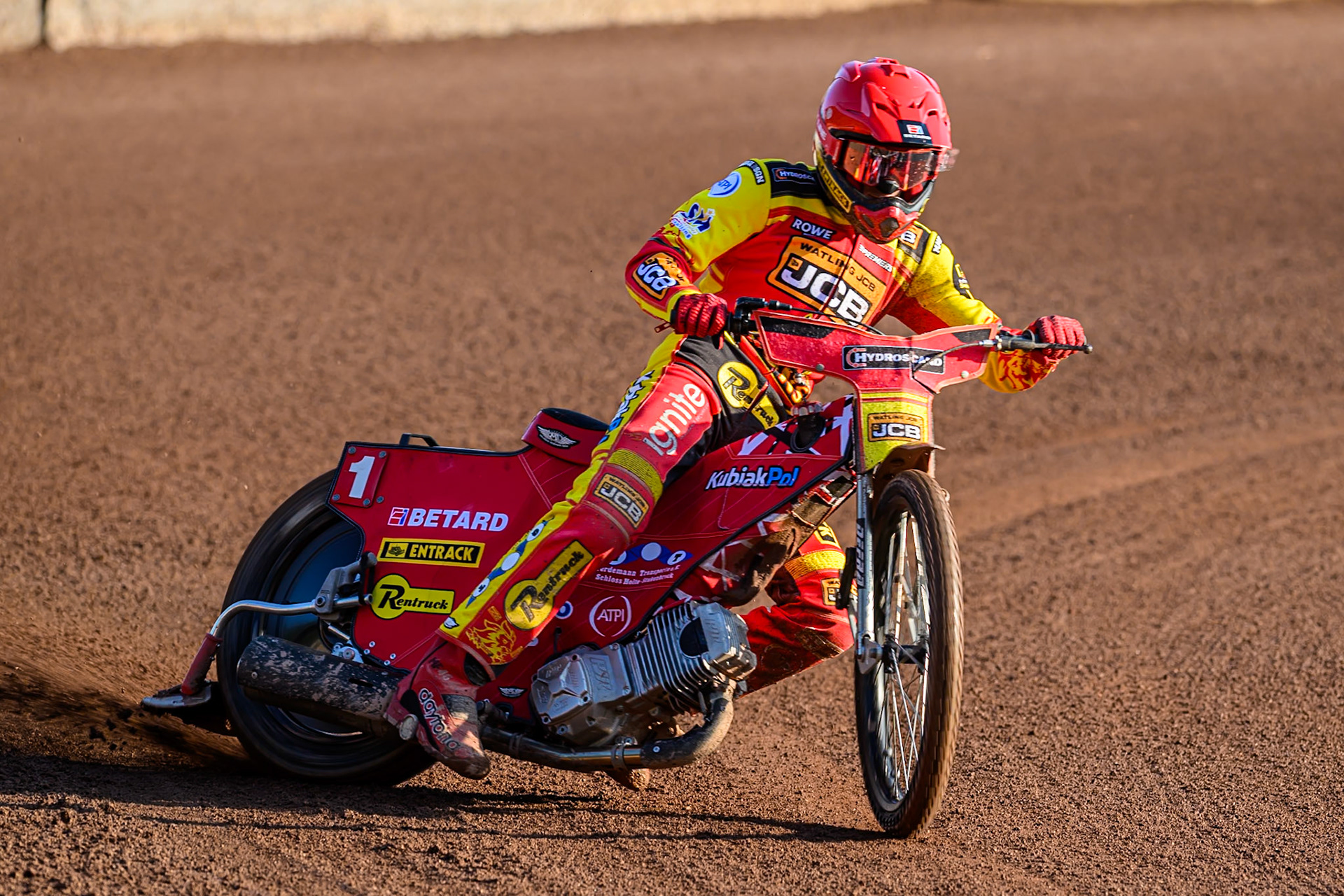 Leicester Lions' Max Fricke in action during the Rowe Motor Oil Premiership match between Leicester Lions and Belle Vue Aces at the Hydroscand Arena, Leicester on Thursday 19th June 2025. (Photo: Ian Charles | MI News)
