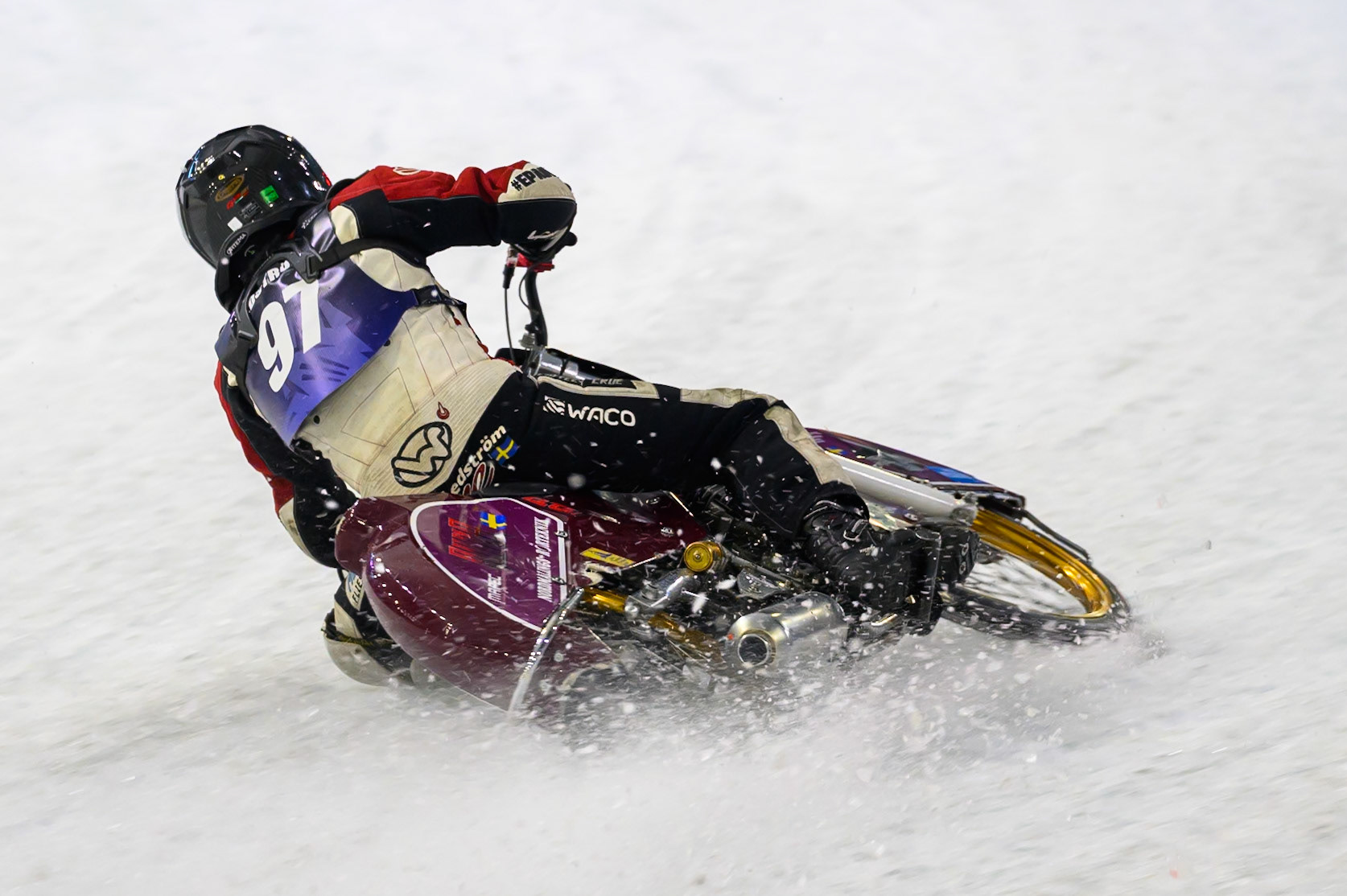 Ove Ledström (97) of Sweden practices during practice for the FIM Ice Speedway Gladiators World Championship Final 3 at Ice Rink Thialf, Heerenveen on Saturday 11th April 2026. (Photo: Ian Charles | MI News)
