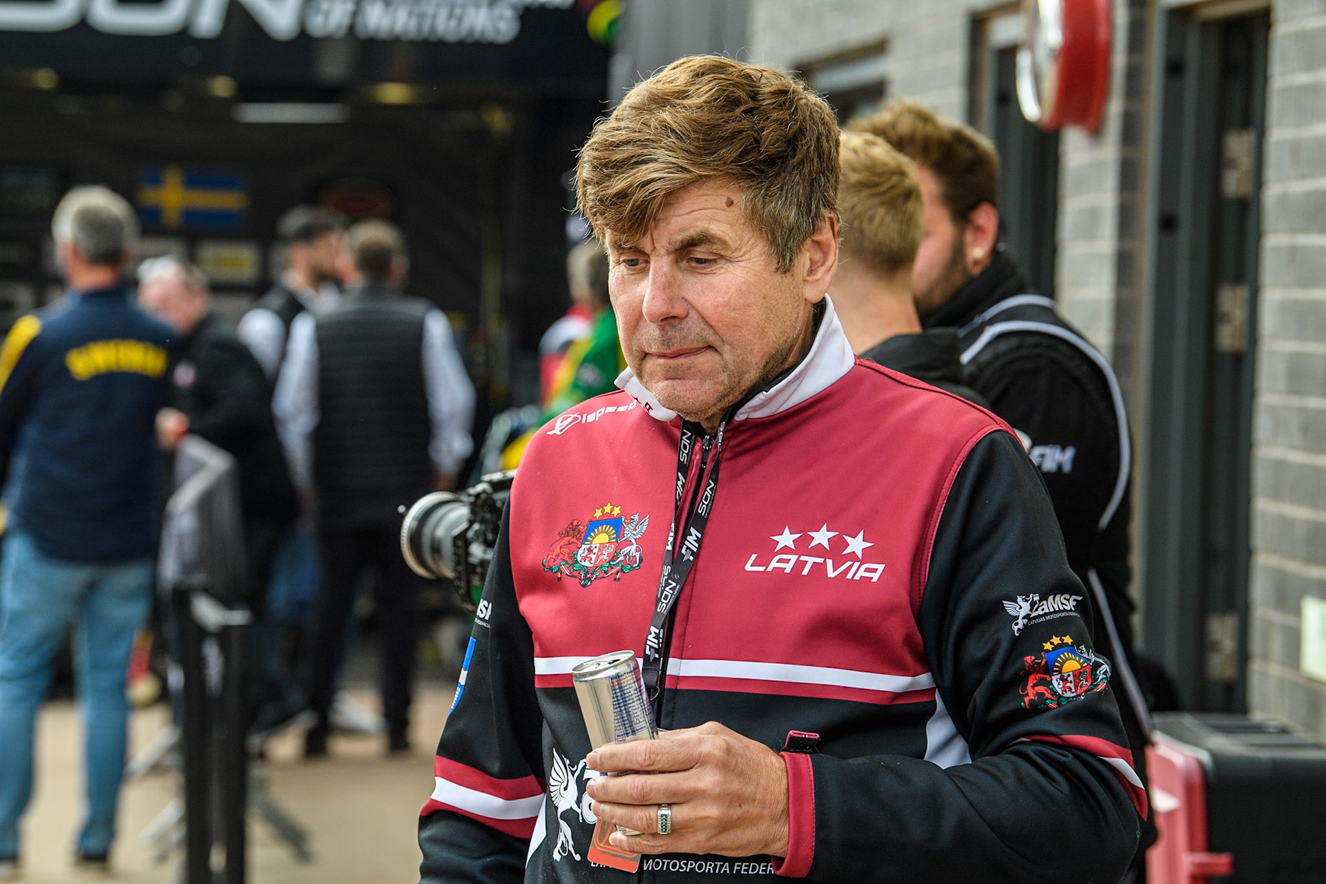 Latvian Team Manager, Vladimir Ribnikovs during the Monster Energy FIM Speedway of Nation Final at the National Speedway Stadium, Manchester on Saturday 13th July 2024. (Photo: Ian Charles | MI News)