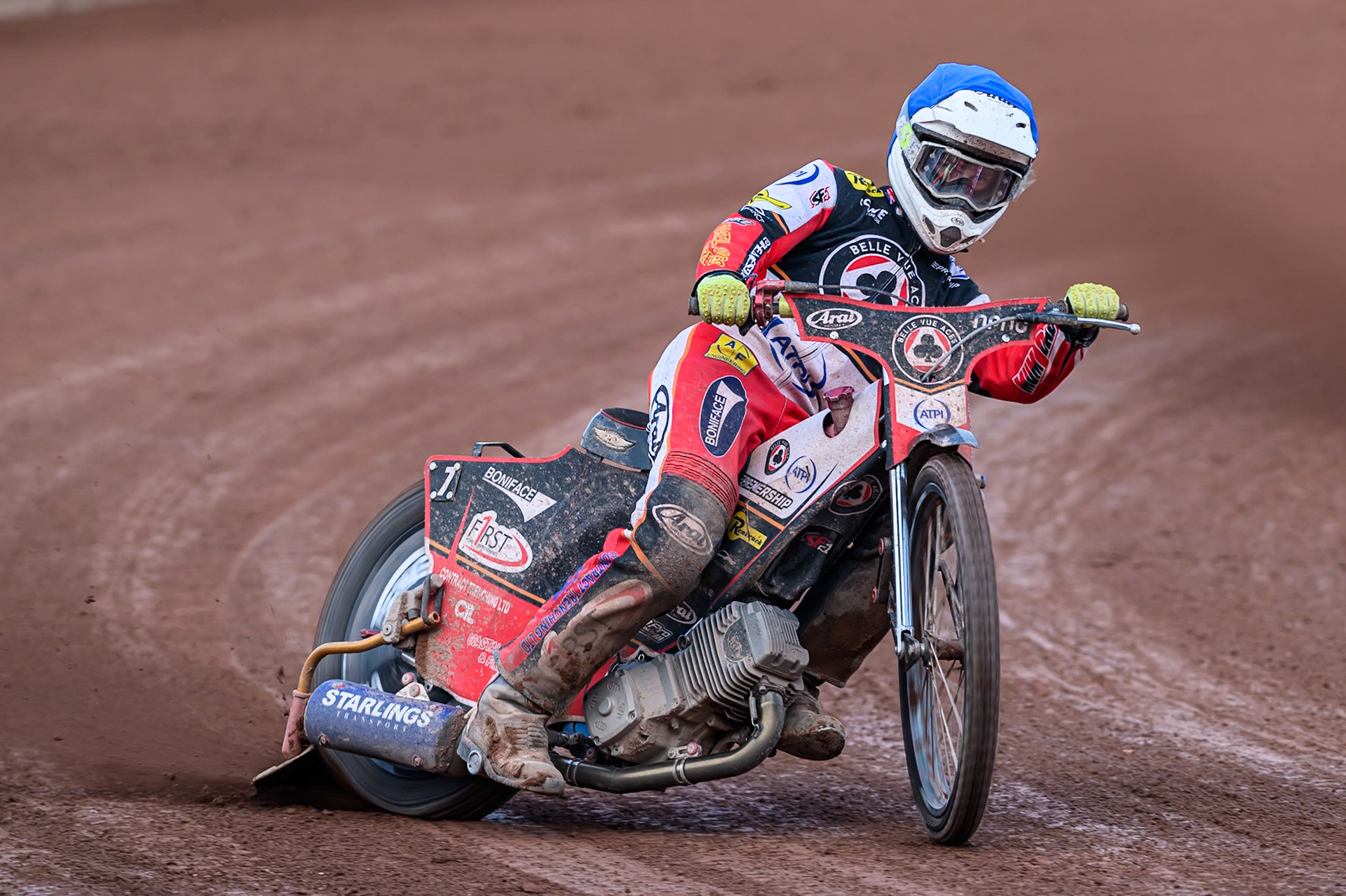 Belle Vue Aces' Jake Mulford  in action during the Rowe Motor Oil Premiership match between Belle Vue Aces and Ipswich Witches at the National Speedway Stadium, Manchester on Monday 30th June 2025. (Photo: Ian Charles | MI News)
