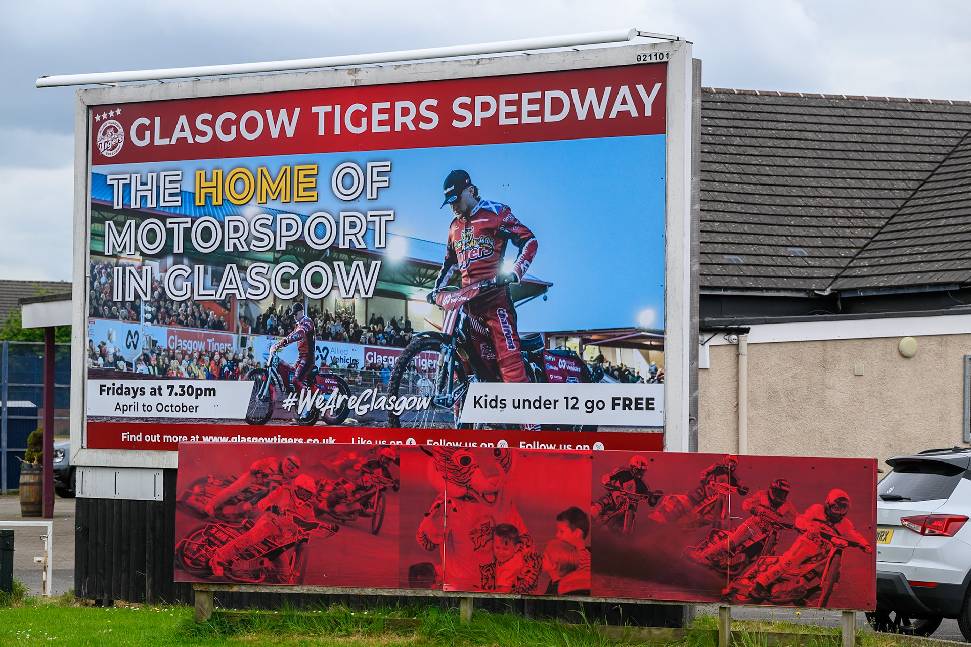 Advertising outside Glasgow Speedway during the Speedway GP Qualifying Round 3 at Allied Ashfield Stadium, Glasgow on Saturday 30th May 2026. (Photo: Ian Charles | MI News)