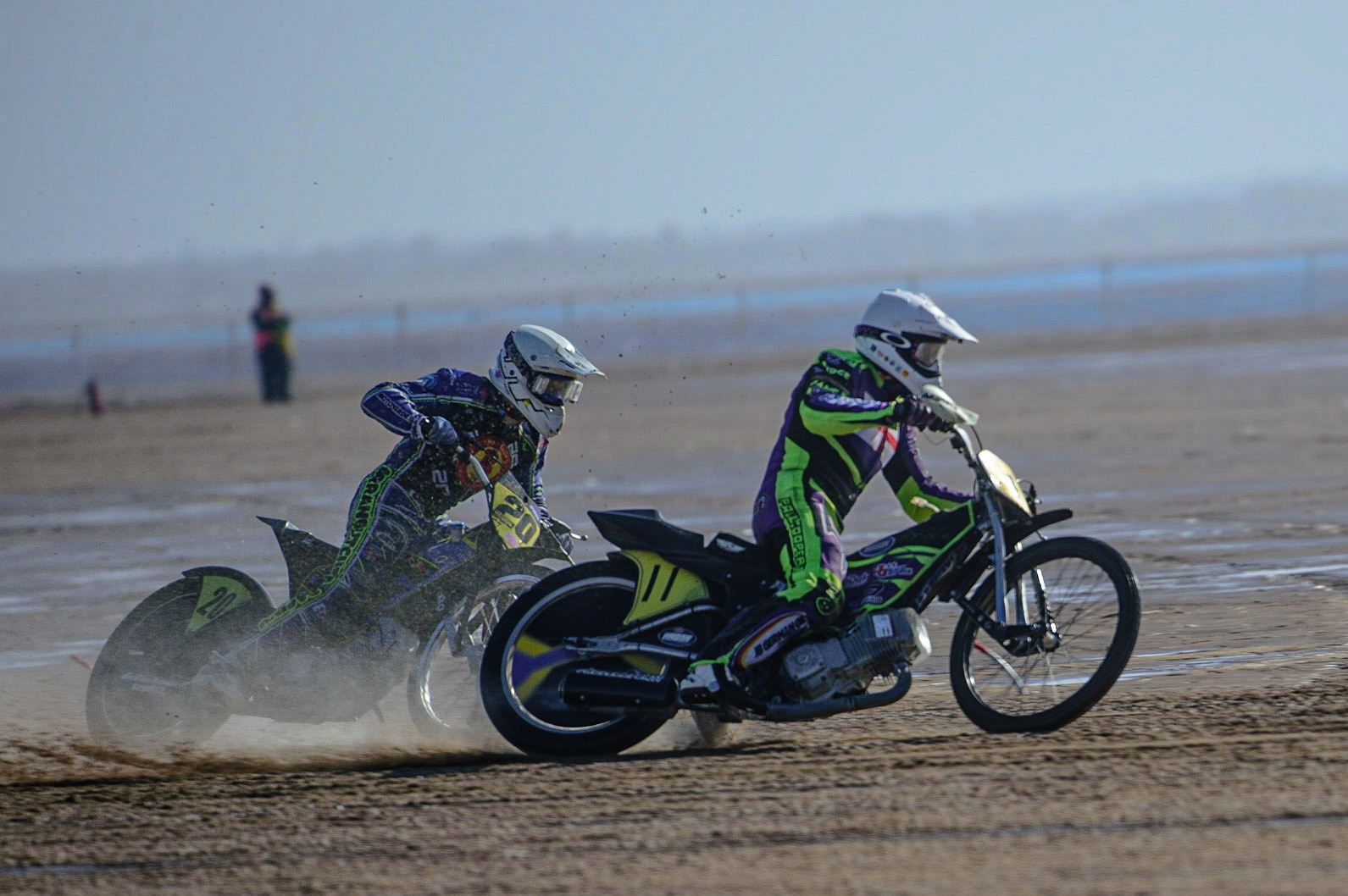 Paul Cooper (11) battles with Aaron Butcher (20) during the Fylde ACU British Sand Racing Masters Championship on  Sunday 2nd October 2022. (Credit: Ian Charles | MI News)