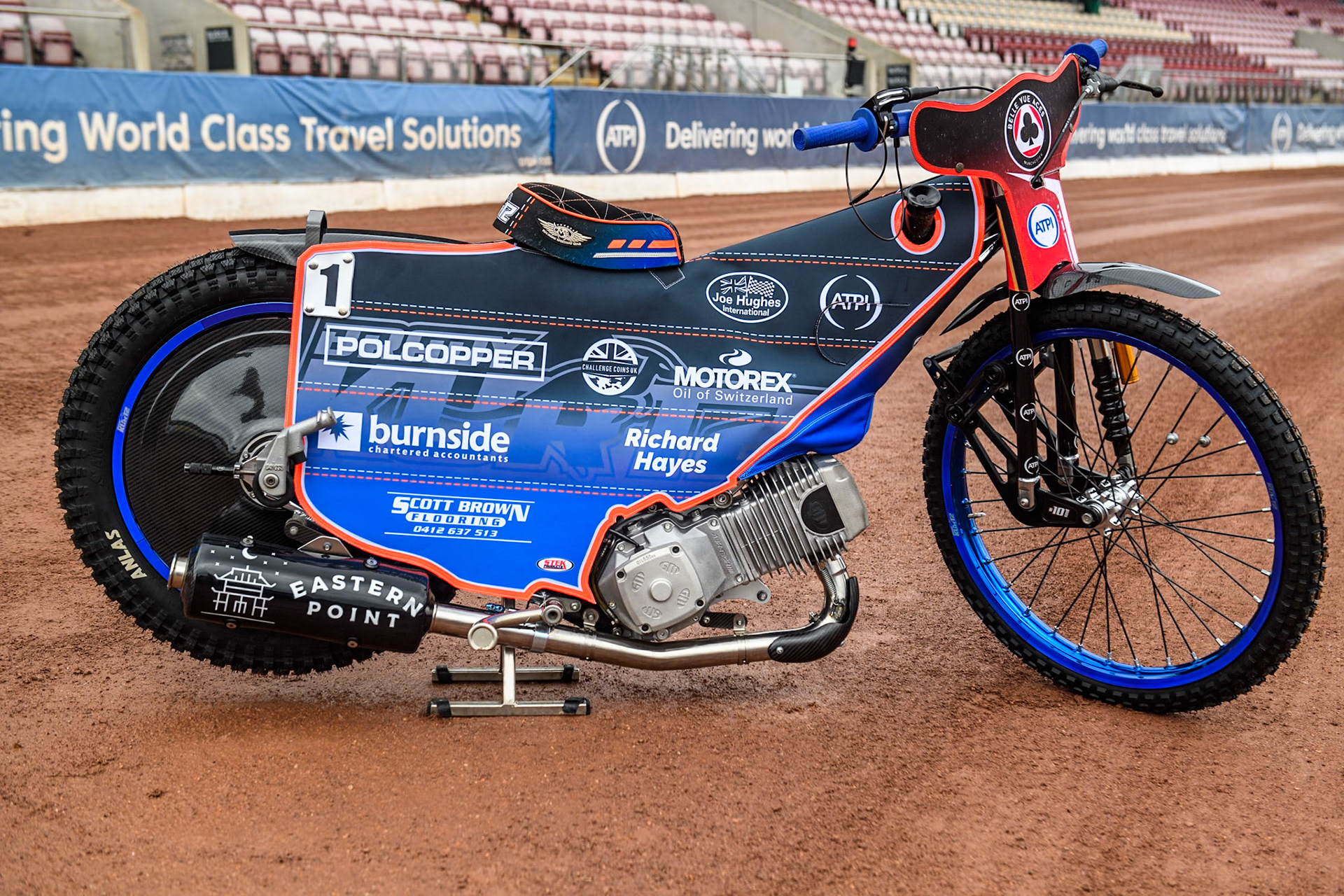 Brady Kurtz’ speedway bike before the team photo during the Belle Vue Aces Media Day at the National Speedway Stadium, Manchester on Monday 11th March 2024. (Photo: Ian Charles | MI News)