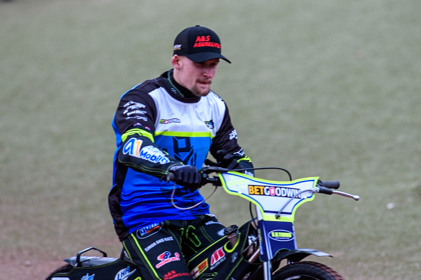 Oxford Spires' Guest Rider Dan Thompson on the parade lap during the Rowe Motor Oil Premiership match between Belle Vue Aces and Oxford Spires at the National Speedway Stadium, Manchester on Monday 14th April 2025. (Photo: Ian Charles | MI News)